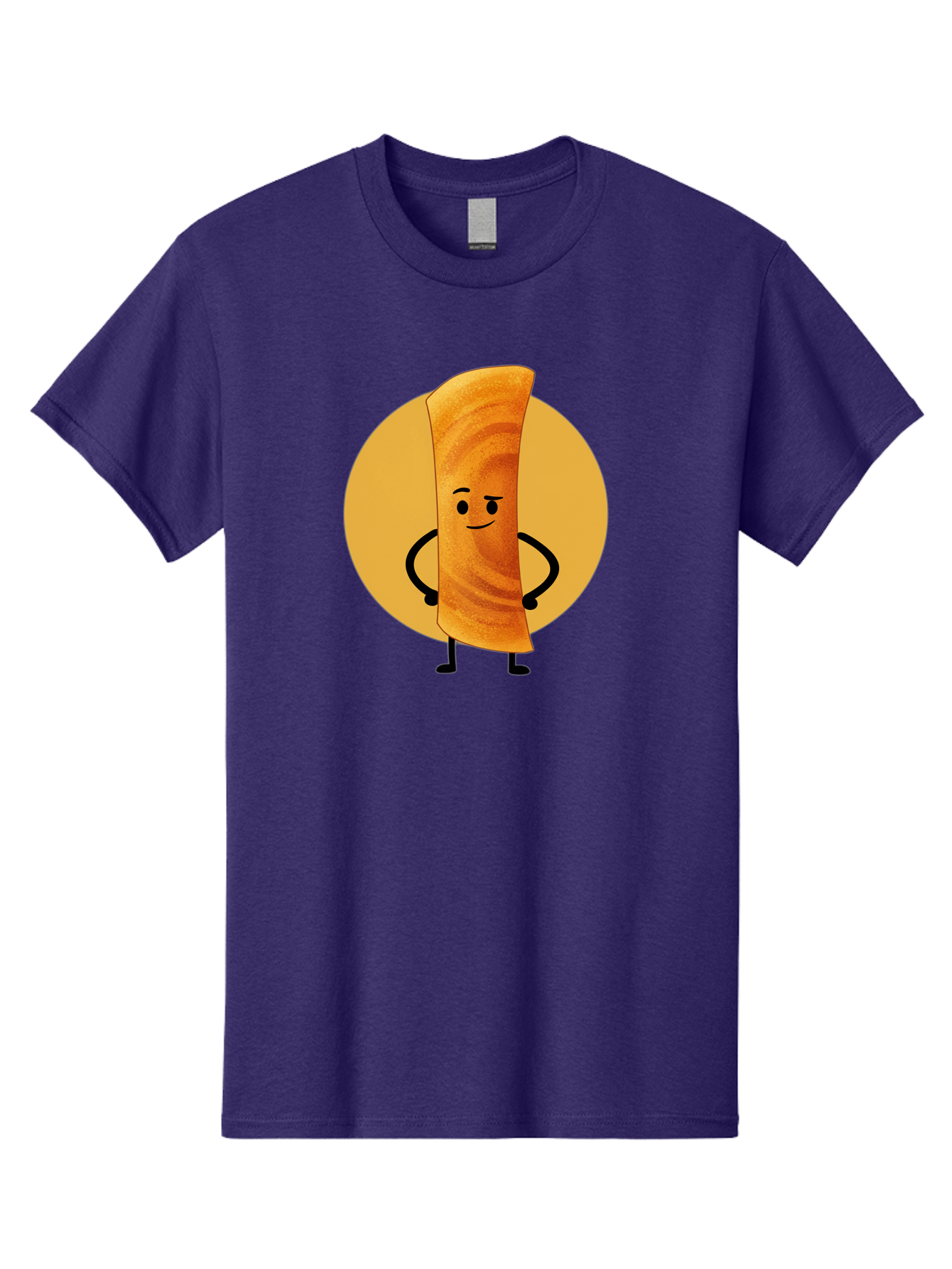 Smiling-Crepe Men'S Graphic Tee, 100% Cotton, Comfortable Casual Summer Wear, Machine Washable, Egg Roll Character, Cartoon Food, Smiling Face, Confident Pose, Black Legs, Yellow Circle, Cute Animation, Kawaii Design, Funny Illustration, Bab410