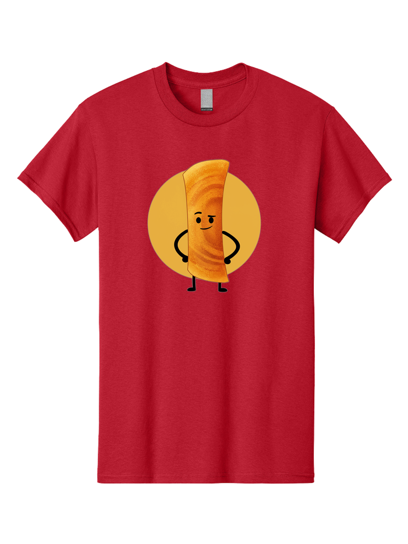 Smiling-Crepe Men'S Graphic Tee, 100% Cotton, Comfortable Casual Summer Wear, Machine Washable, Egg Roll Character, Cartoon Food, Smiling Face, Confident Pose, Black Legs, Yellow Circle, Cute Animation, Kawaii Design, Funny Illustration, Bab410