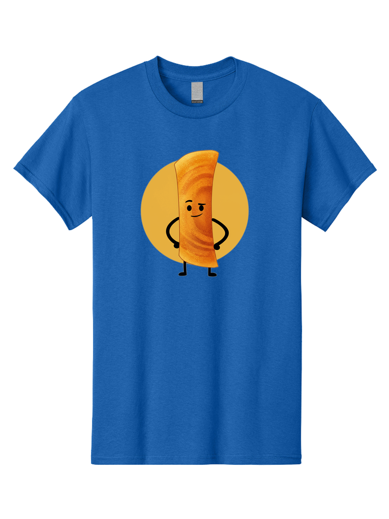 Smiling-Crepe Men'S Graphic Tee, 100% Cotton, Comfortable Casual Summer Wear, Machine Washable, Egg Roll Character, Cartoon Food, Smiling Face, Confident Pose, Black Legs, Yellow Circle, Cute Animation, Kawaii Design, Funny Illustration, Bab410