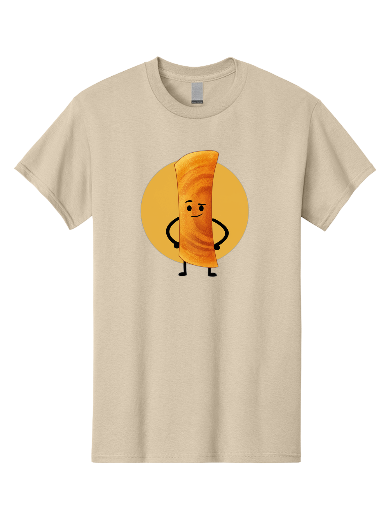 Smiling-Crepe Men'S Graphic Tee, 100% Cotton, Comfortable Casual Summer Wear, Machine Washable, Egg Roll Character, Cartoon Food, Smiling Face, Confident Pose, Black Legs, Yellow Circle, Cute Animation, Kawaii Design, Funny Illustration, Bab410
