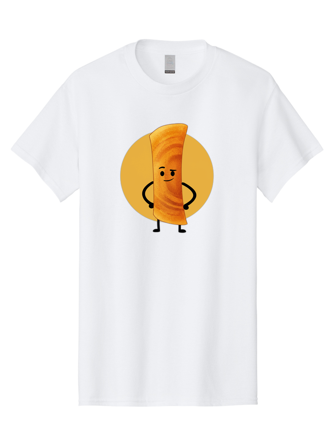 Smiling-Crepe Men'S Graphic Tee, 100% Cotton, Comfortable Casual Summer Wear, Machine Washable, Egg Roll Character, Cartoon Food, Smiling Face, Confident Pose, Black Legs, Yellow Circle, Cute Animation, Kawaii Design, Funny Illustration, Bab410