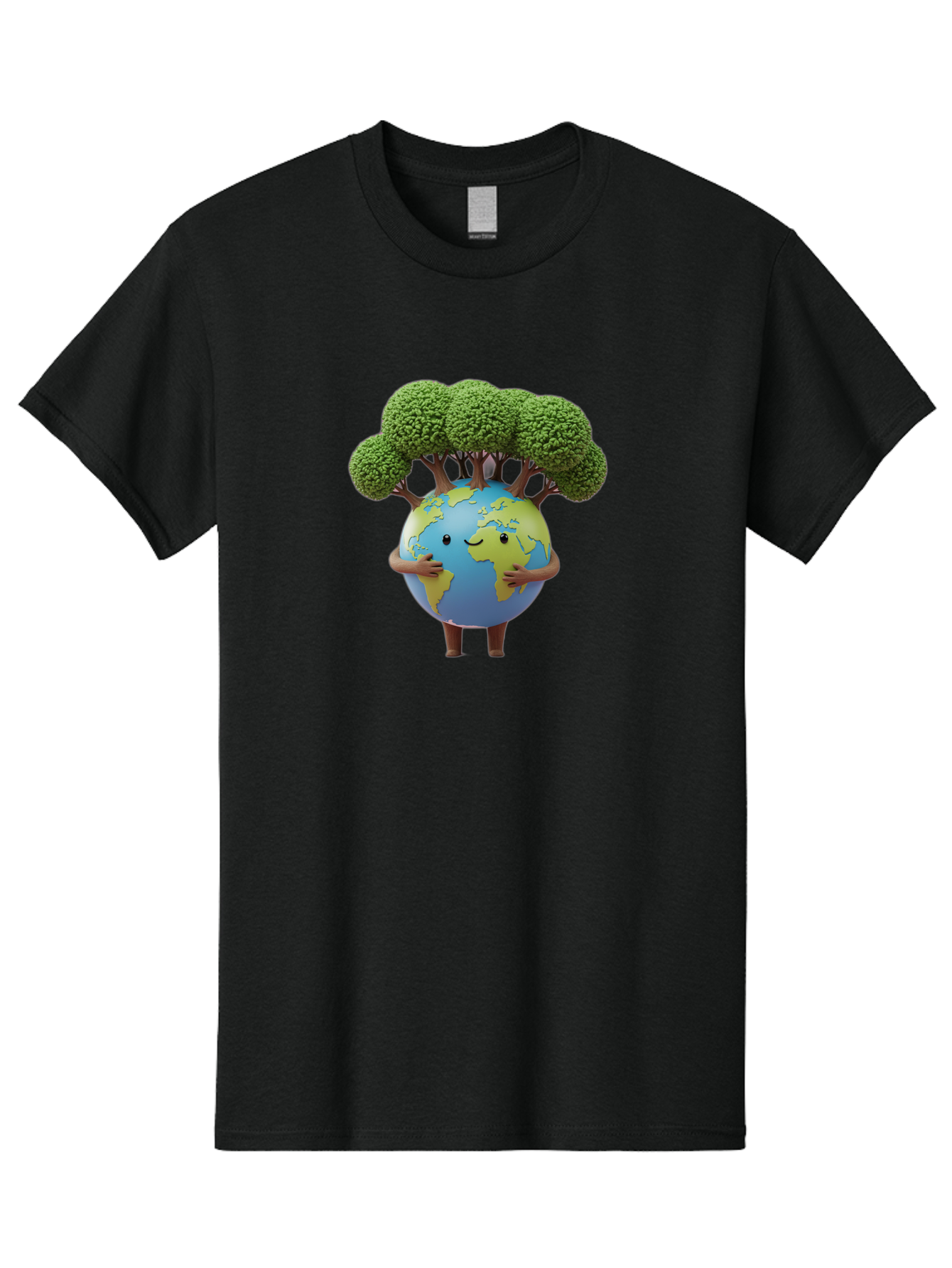 Smiling-Earth-1 Men'S Graphic Tee, 100% Cotton, Comfortable Casual Summer Wear, Machine Washable, Cartoon Globe, Eco-Friendly, Earth With Trees, Smiling Face, Environmental Awareness, Conservation, Sustainable Living, Green Initiatives, Bab412