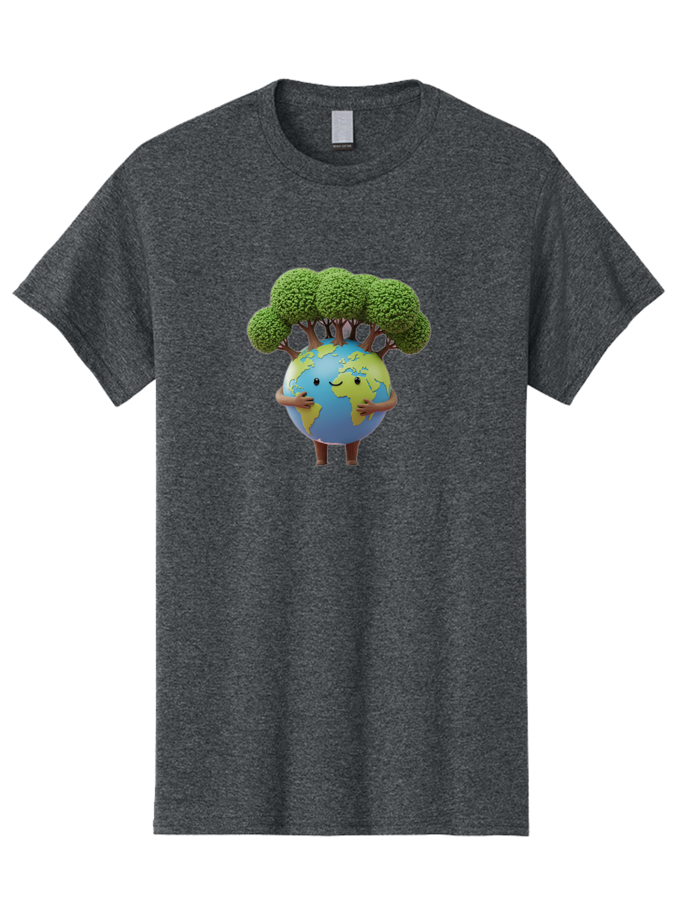 Smiling-Earth-1 Men'S Graphic Tee, 100% Cotton, Comfortable Casual Summer Wear, Machine Washable, Cartoon Globe, Eco-Friendly, Earth With Trees, Smiling Face, Environmental Awareness, Conservation, Sustainable Living, Green Initiatives, Bab412