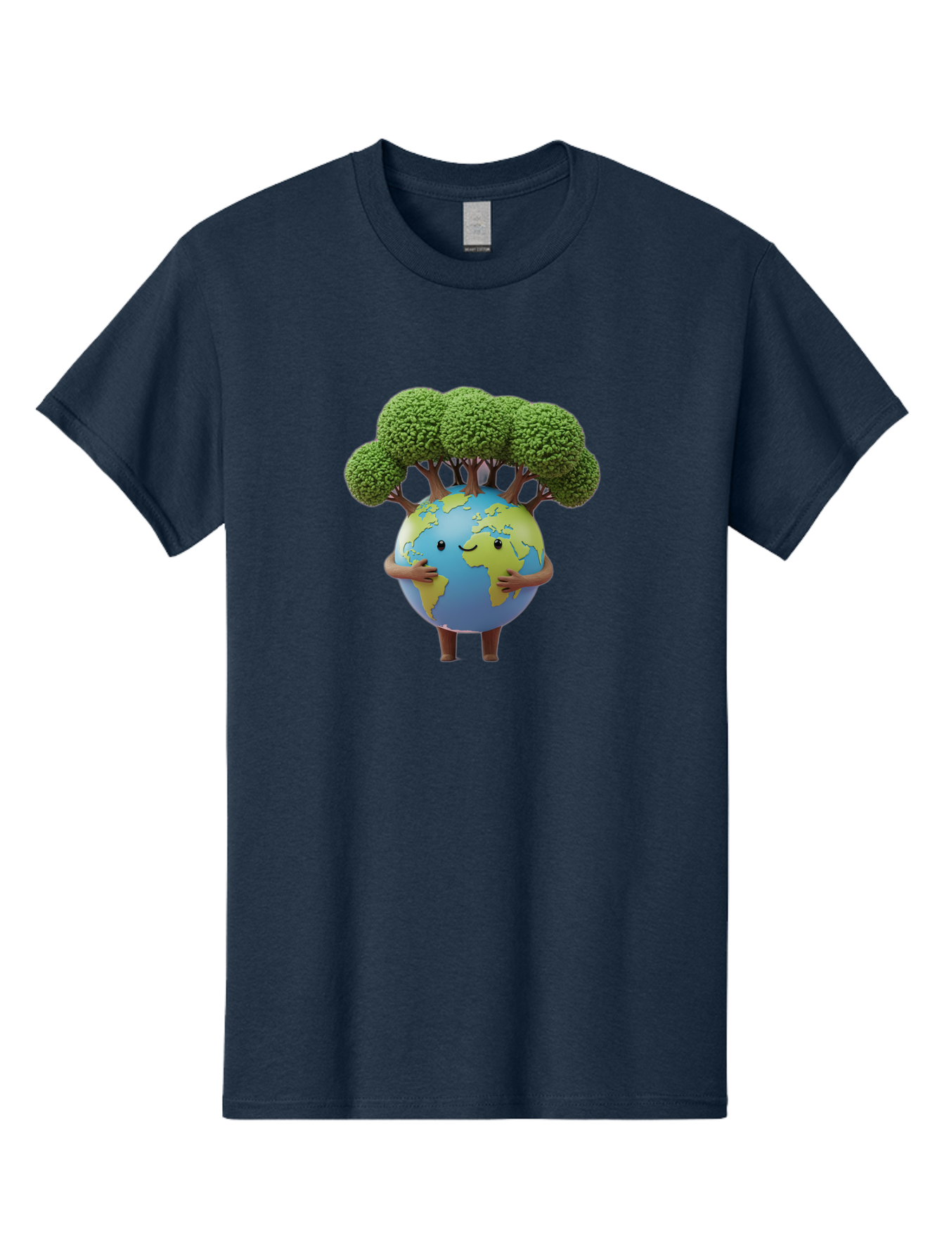 Smiling-Earth-1 Men'S Graphic Tee, 100% Cotton, Comfortable Casual Summer Wear, Machine Washable, Cartoon Globe, Eco-Friendly, Earth With Trees, Smiling Face, Environmental Awareness, Conservation, Sustainable Living, Green Initiatives, Bab412