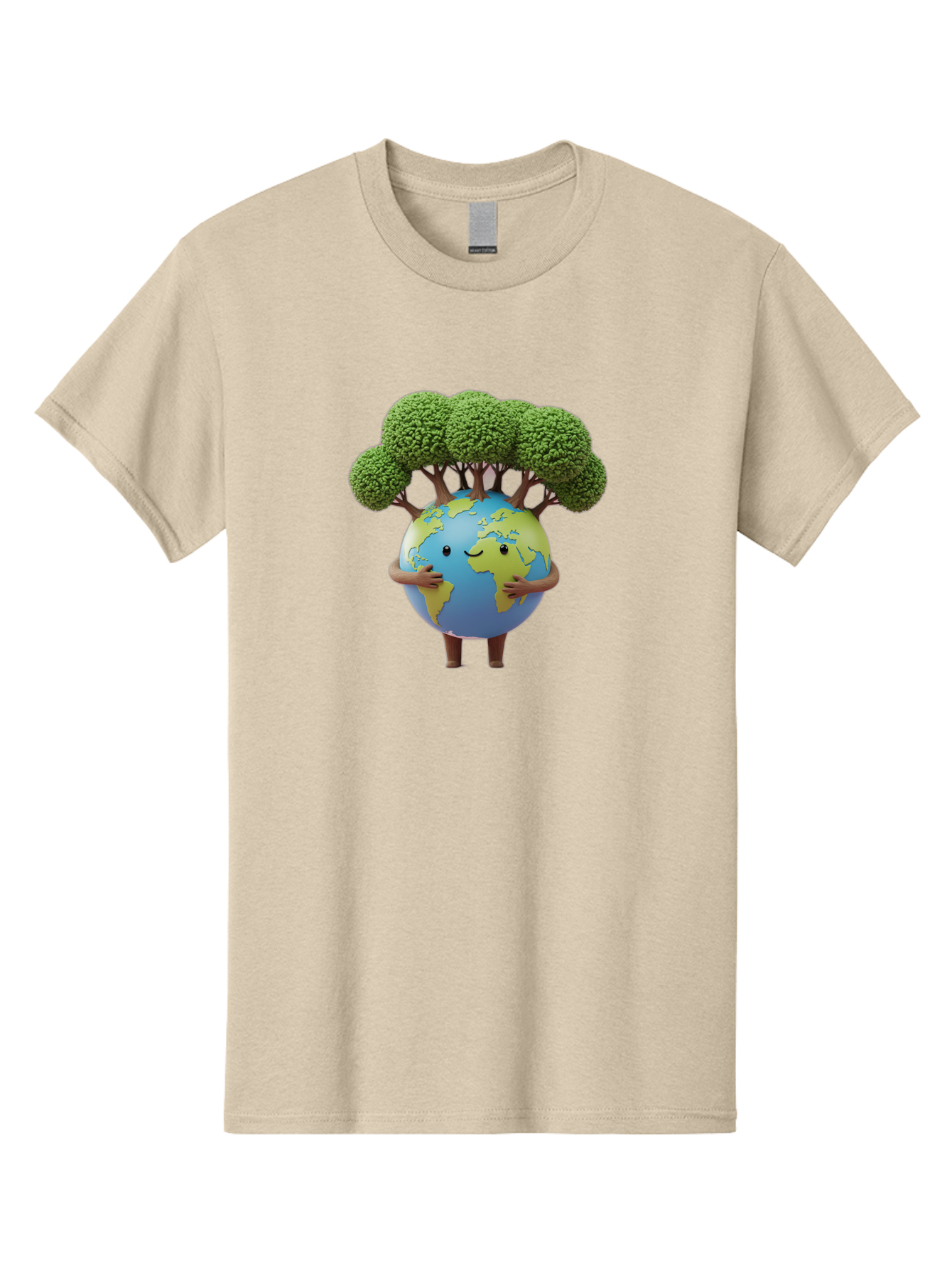Smiling-Earth-1 Men'S Graphic Tee, 100% Cotton, Comfortable Casual Summer Wear, Machine Washable, Cartoon Globe, Eco-Friendly, Earth With Trees, Smiling Face, Environmental Awareness, Conservation, Sustainable Living, Green Initiatives, Bab412
