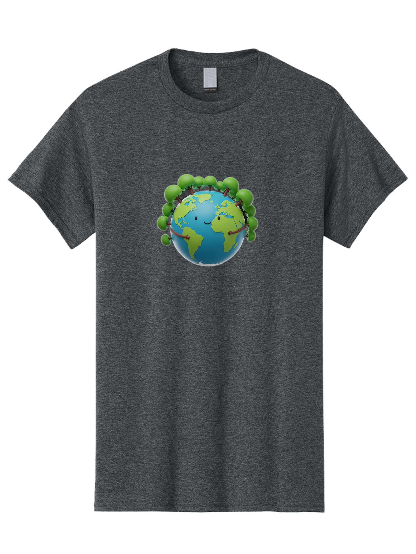 Smiling-Globe Men'S Graphic Tee, 100% Cotton, Comfortable Casual Summer Wear, Machine Washable, Cartoon Globe, Happy Earth, Smiling Planet, Green Leaves, Eco-Friendly, Environmental Awareness, Conservation, Sustainability, Global Unity Bab416