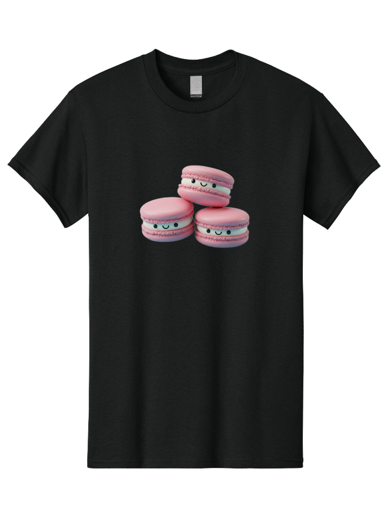 Smiling-Macarons-1 Men'S Graphic Tee, 100% Cotton, Comfortable Casual Summer Wear, Machine Washable, Pink Macarons, Smiley Faces, Cartoon Style, French Patisserie, Sweet Treats, Desserts, Bakery Items, Fun Food, Cute Pastries, Bab418