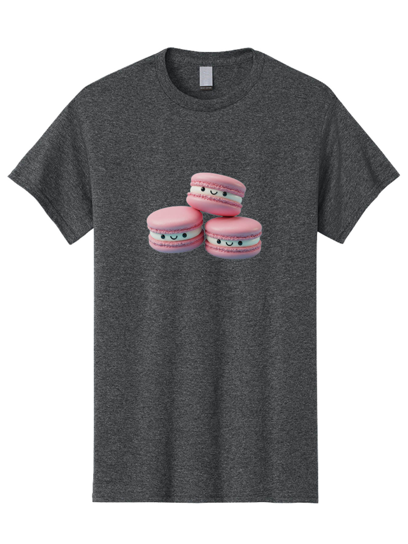 Smiling-Macarons-1 Men'S Graphic Tee, 100% Cotton, Comfortable Casual Summer Wear, Machine Washable, Pink Macarons, Smiley Faces, Cartoon Style, French Patisserie, Sweet Treats, Desserts, Bakery Items, Fun Food, Cute Pastries, Bab418