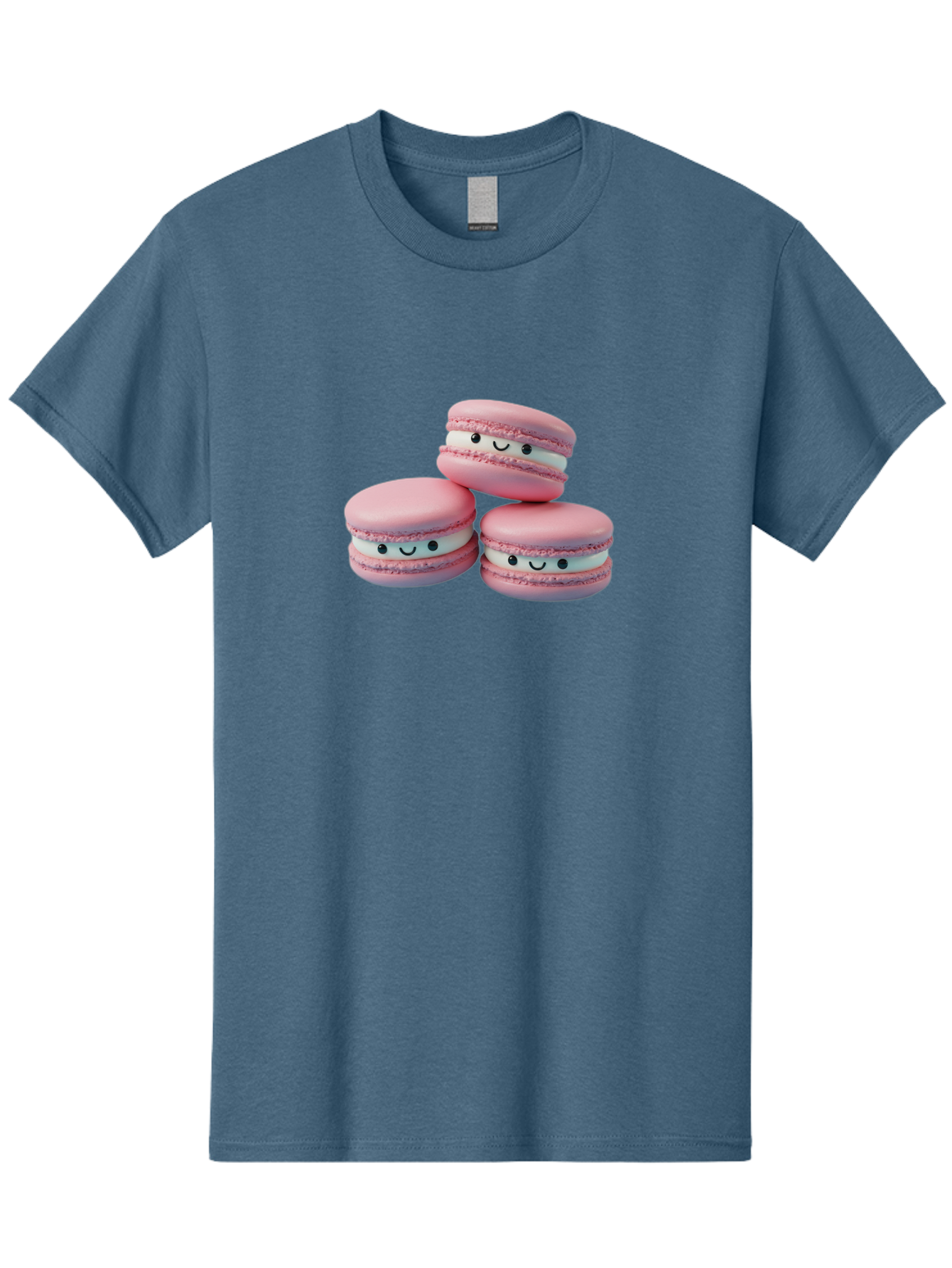 Smiling-Macarons-1 Men'S Graphic Tee, 100% Cotton, Comfortable Casual Summer Wear, Machine Washable, Pink Macarons, Smiley Faces, Cartoon Style, French Patisserie, Sweet Treats, Desserts, Bakery Items, Fun Food, Cute Pastries, Bab418