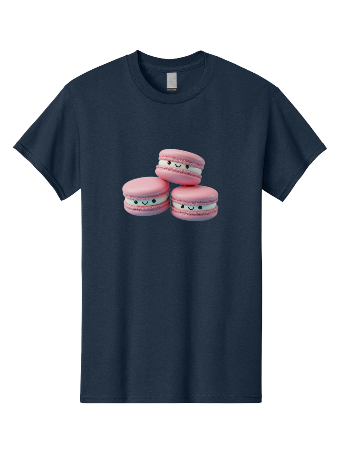 Smiling-Macarons-1 Men'S Graphic Tee, 100% Cotton, Comfortable Casual Summer Wear, Machine Washable, Pink Macarons, Smiley Faces, Cartoon Style, French Patisserie, Sweet Treats, Desserts, Bakery Items, Fun Food, Cute Pastries, Bab418