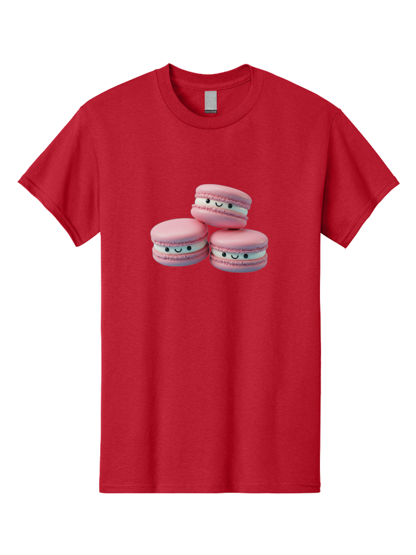 Smiling-Macarons-1 Men'S Graphic Tee, 100% Cotton, Comfortable Casual Summer Wear, Machine Washable, Pink Macarons, Smiley Faces, Cartoon Style, French Patisserie, Sweet Treats, Desserts, Bakery Items, Fun Food, Cute Pastries, Bab418