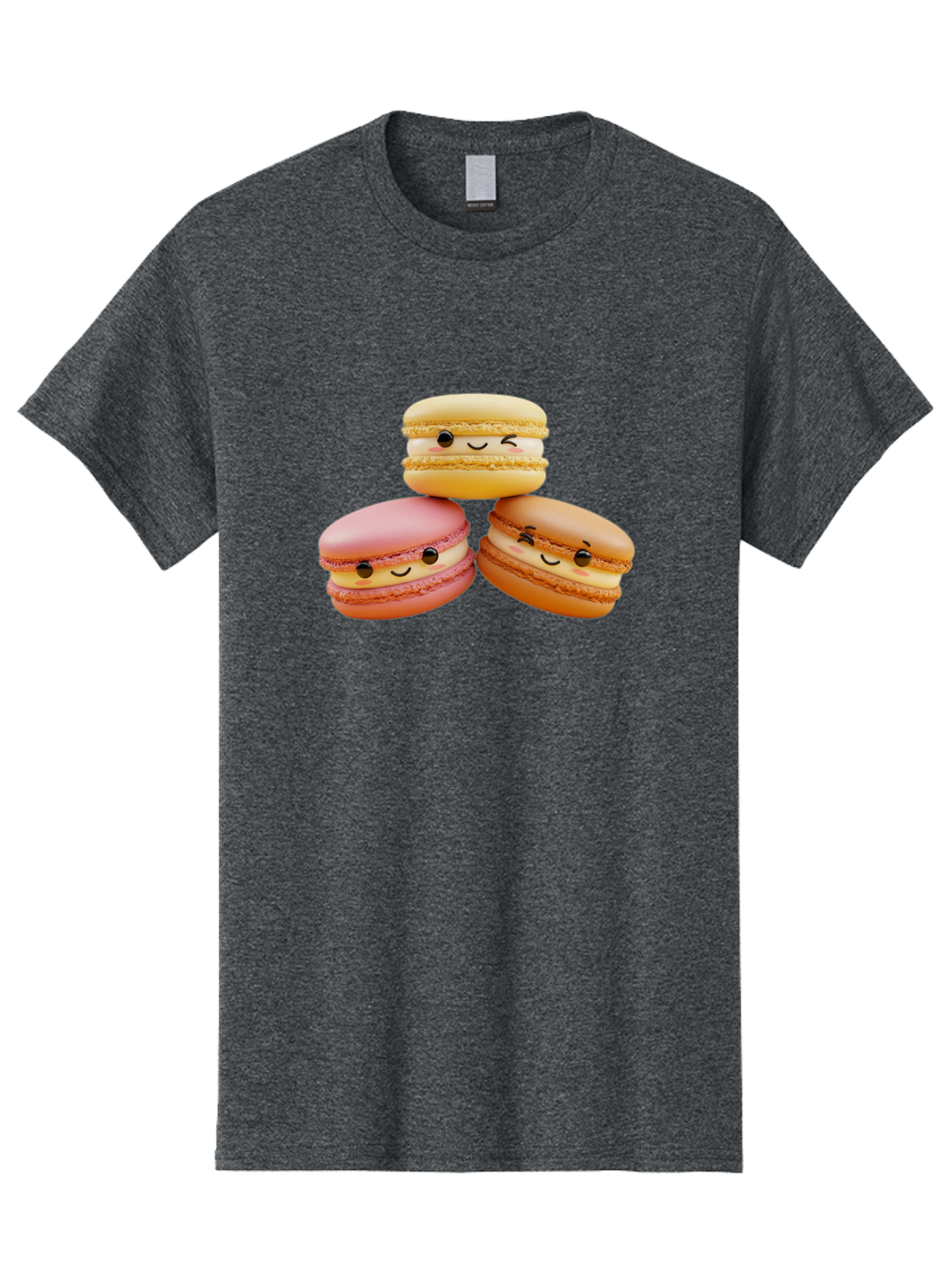Smiling-Macarons-2 Men'S Graphic Tee, 100% Cotton, Comfortable Casual Summer Wear, Machine Washable, Colorful Macarons, Smiling Faces, Pastel Colors, Sweet Treats, Dessert, French Patisserie, Whimsical Design, Cute Pastries, Bakery Delights Bab419
