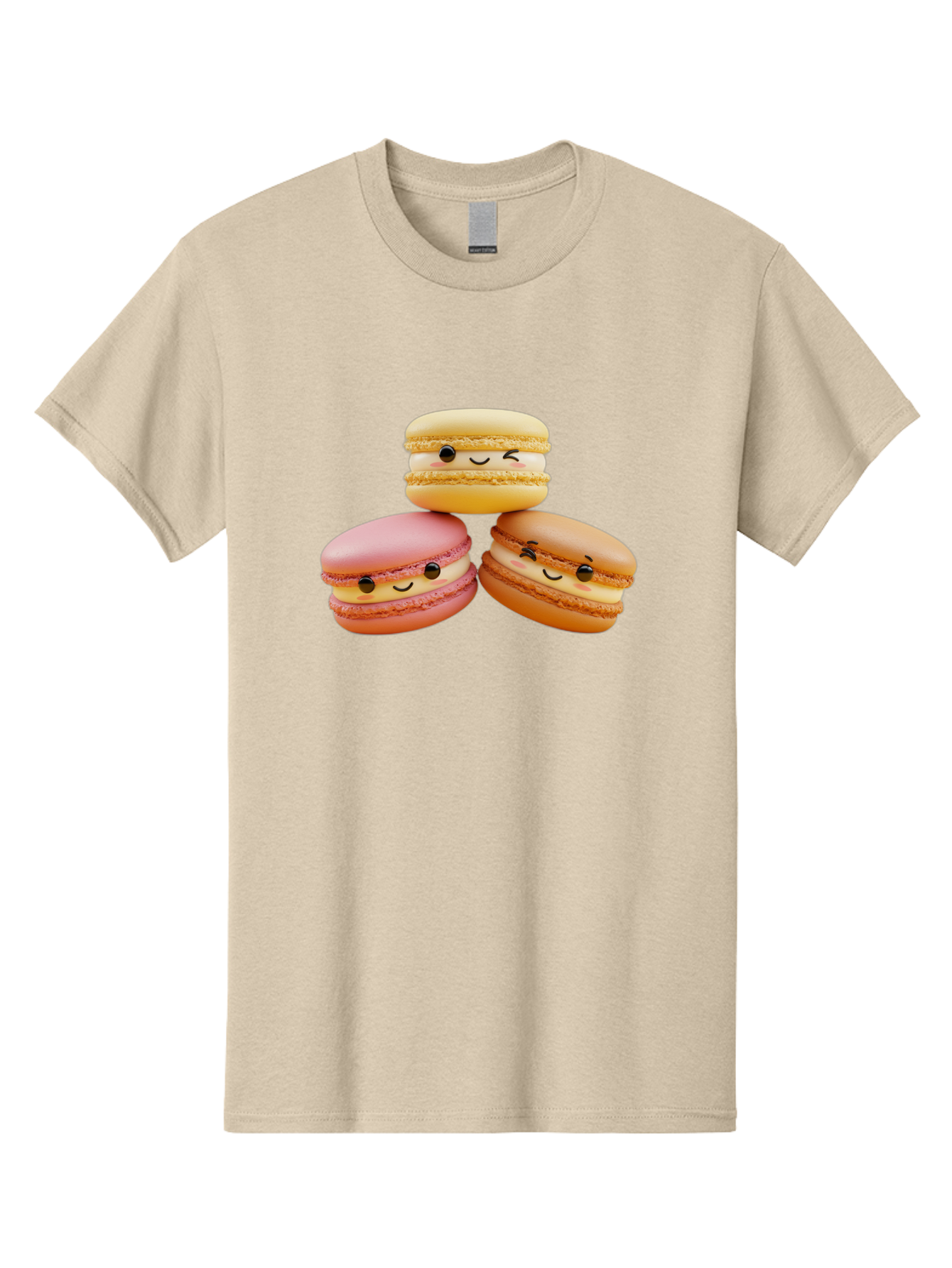 Smiling-Macarons-2 Men'S Graphic Tee, 100% Cotton, Comfortable Casual Summer Wear, Machine Washable, Colorful Macarons, Smiling Faces, Pastel Colors, Sweet Treats, Dessert, French Patisserie, Whimsical Design, Cute Pastries, Bakery Delights Bab419