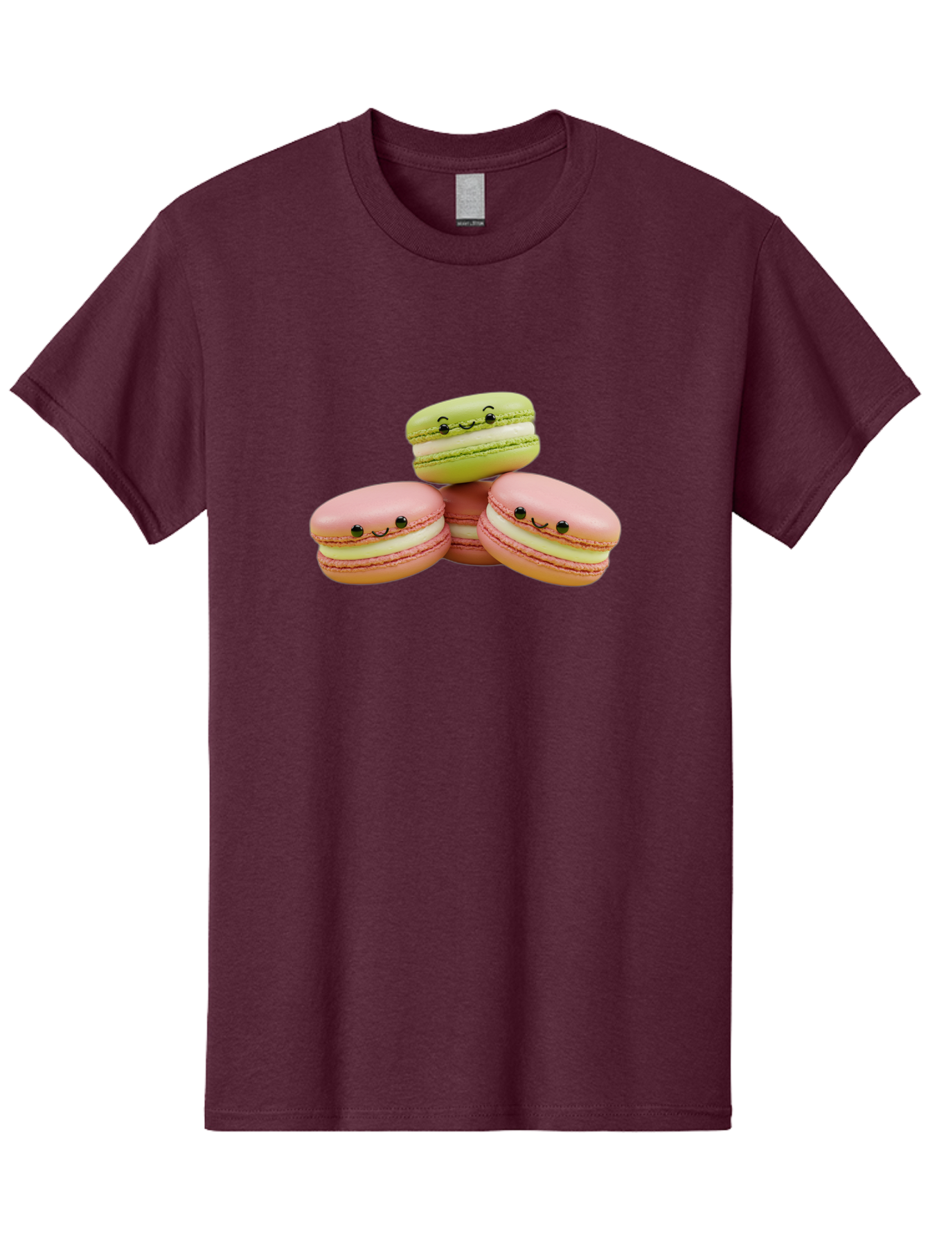 Smiling-Macarons-3 Men'S Graphic Tee, 100% Cotton, Comfortable Casual Summer Wear, Machine Washable, Pink And Green Macarons, French Dessert, Cute Emoticons, Smiley Faces, Sweet Treats, Pastel Colors, Dessert Photography Bab420