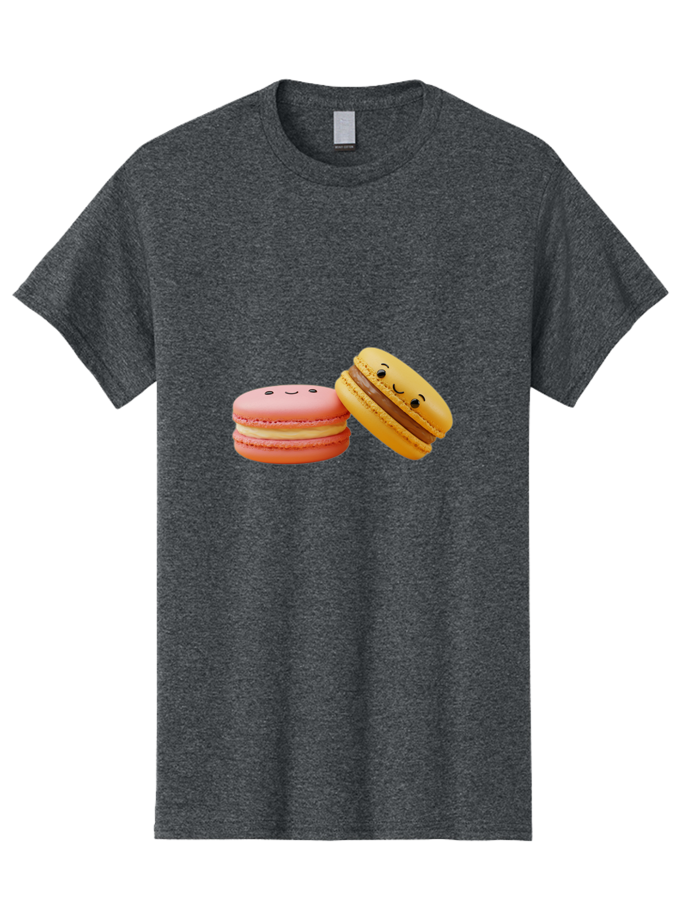 Smiling-Macarons-4 Men'S Graphic Tee, 100% Cotton, Comfortable Casual Summer Wear, Machine Washable, Pink Macaron, Smiling Face, Yellow Macaron, Winking Face, Chocolate Filling, Pastel Colors, Cute Desserts, Sweet Treats, French Patisserie, Bab421