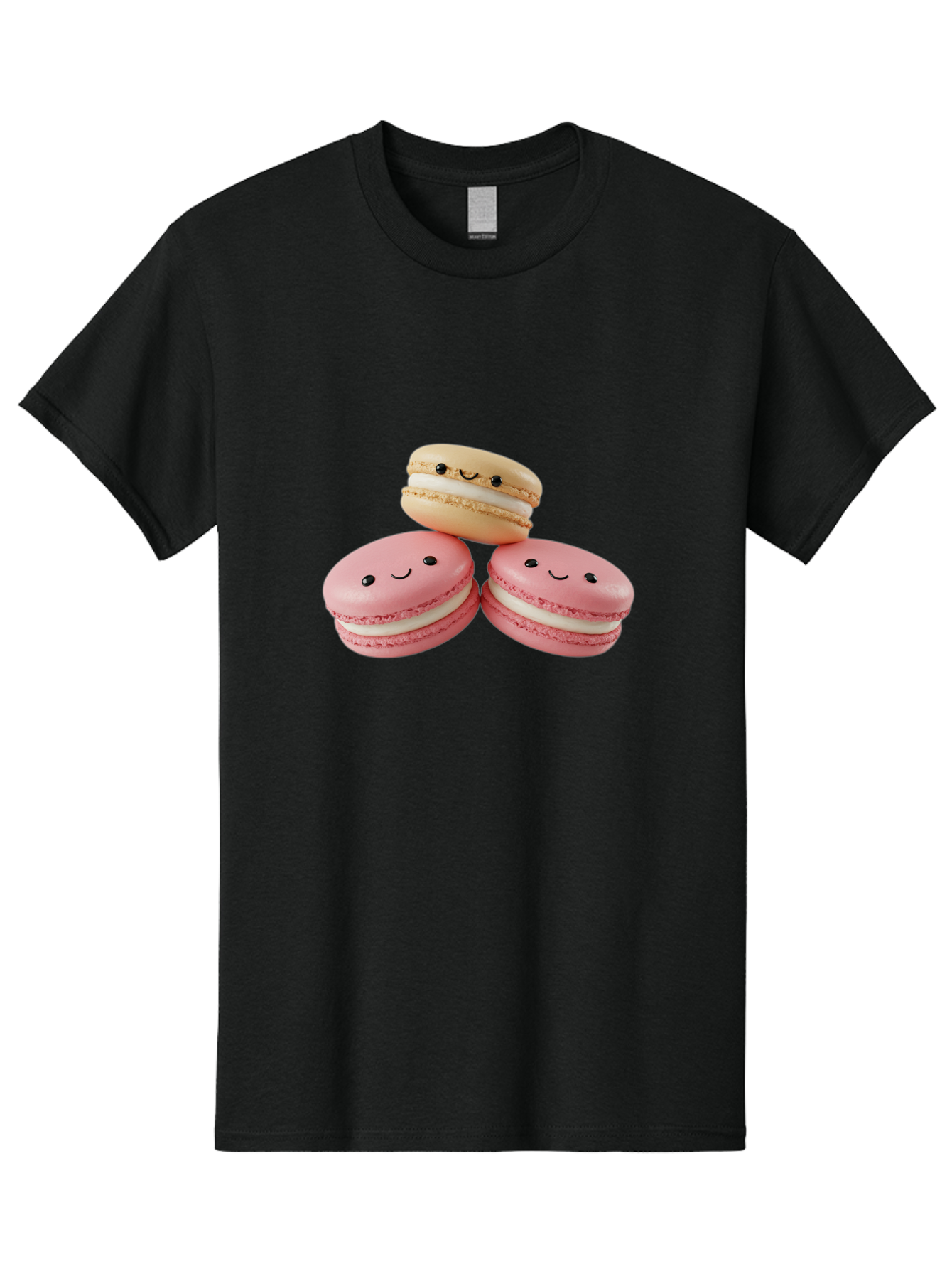 Smiling-Macarons-5 Men'S Graphic Tee, 100% Cotton, Comfortable Casual Summer Wear, Machine Washable, Pink Macarons, Smiling Face, Cute Desserts, French Pastries, White Filling, Beige Macaron, Adorable Treats, Sweet Delights, Happy Faces, Bab422