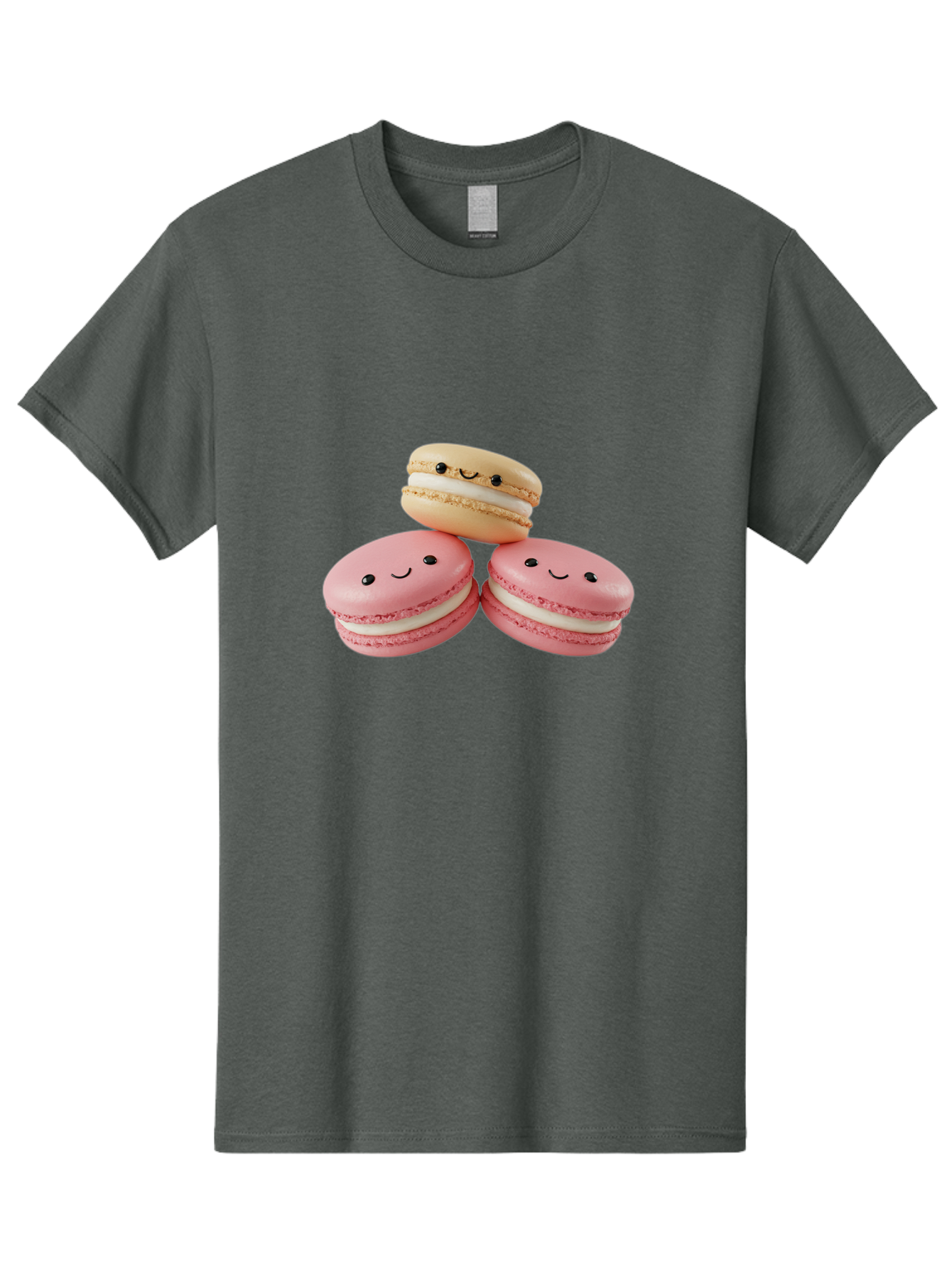 Smiling-Macarons-5 Men'S Graphic Tee, 100% Cotton, Comfortable Casual Summer Wear, Machine Washable, Pink Macarons, Smiling Face, Cute Desserts, French Pastries, White Filling, Beige Macaron, Adorable Treats, Sweet Delights, Happy Faces, Bab422