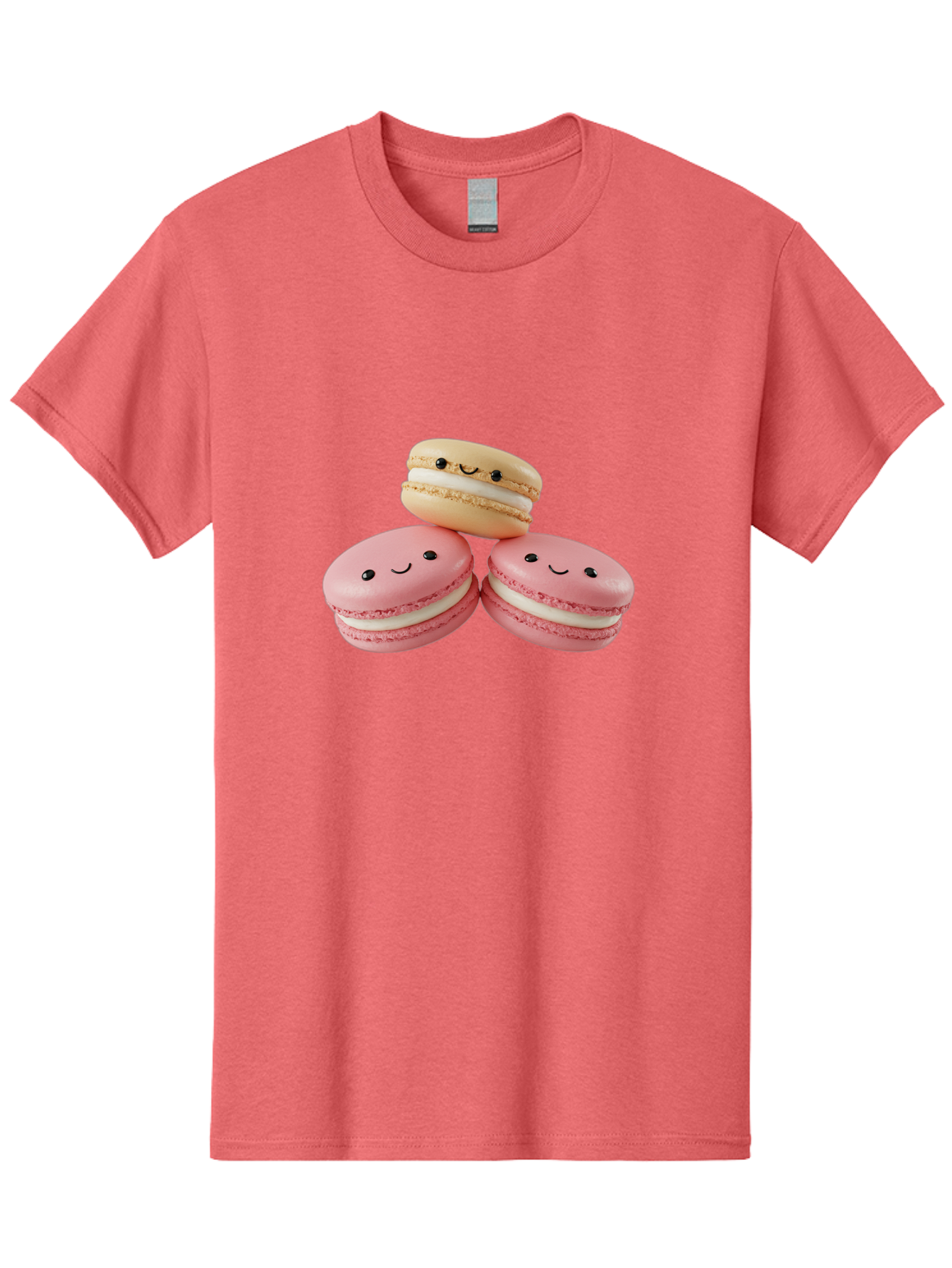 Smiling-Macarons-5 Men'S Graphic Tee, 100% Cotton, Comfortable Casual Summer Wear, Machine Washable, Pink Macarons, Smiling Face, Cute Desserts, French Pastries, White Filling, Beige Macaron, Adorable Treats, Sweet Delights, Happy Faces, Bab422