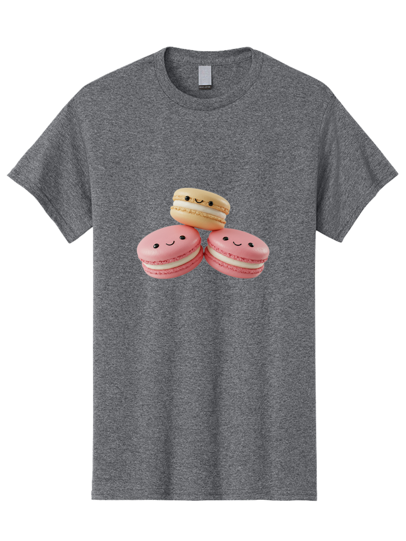 Smiling-Macarons-5 Men'S Graphic Tee, 100% Cotton, Comfortable Casual Summer Wear, Machine Washable, Pink Macarons, Smiling Face, Cute Desserts, French Pastries, White Filling, Beige Macaron, Adorable Treats, Sweet Delights, Happy Faces, Bab422