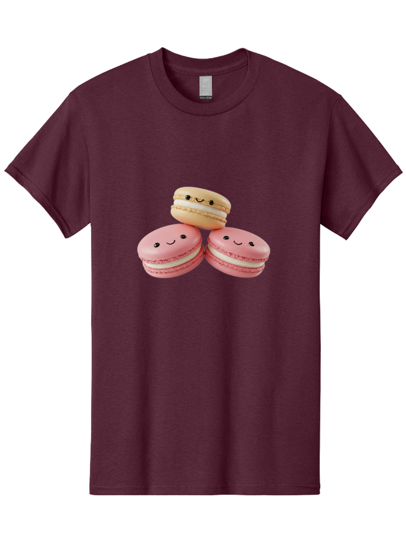 Smiling-Macarons-5 Men'S Graphic Tee, 100% Cotton, Comfortable Casual Summer Wear, Machine Washable, Pink Macarons, Smiling Face, Cute Desserts, French Pastries, White Filling, Beige Macaron, Adorable Treats, Sweet Delights, Happy Faces, Bab422