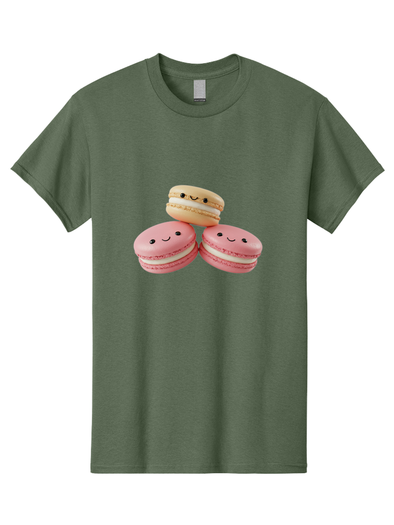 Smiling-Macarons-5 Men'S Graphic Tee, 100% Cotton, Comfortable Casual Summer Wear, Machine Washable, Pink Macarons, Smiling Face, Cute Desserts, French Pastries, White Filling, Beige Macaron, Adorable Treats, Sweet Delights, Happy Faces, Bab422