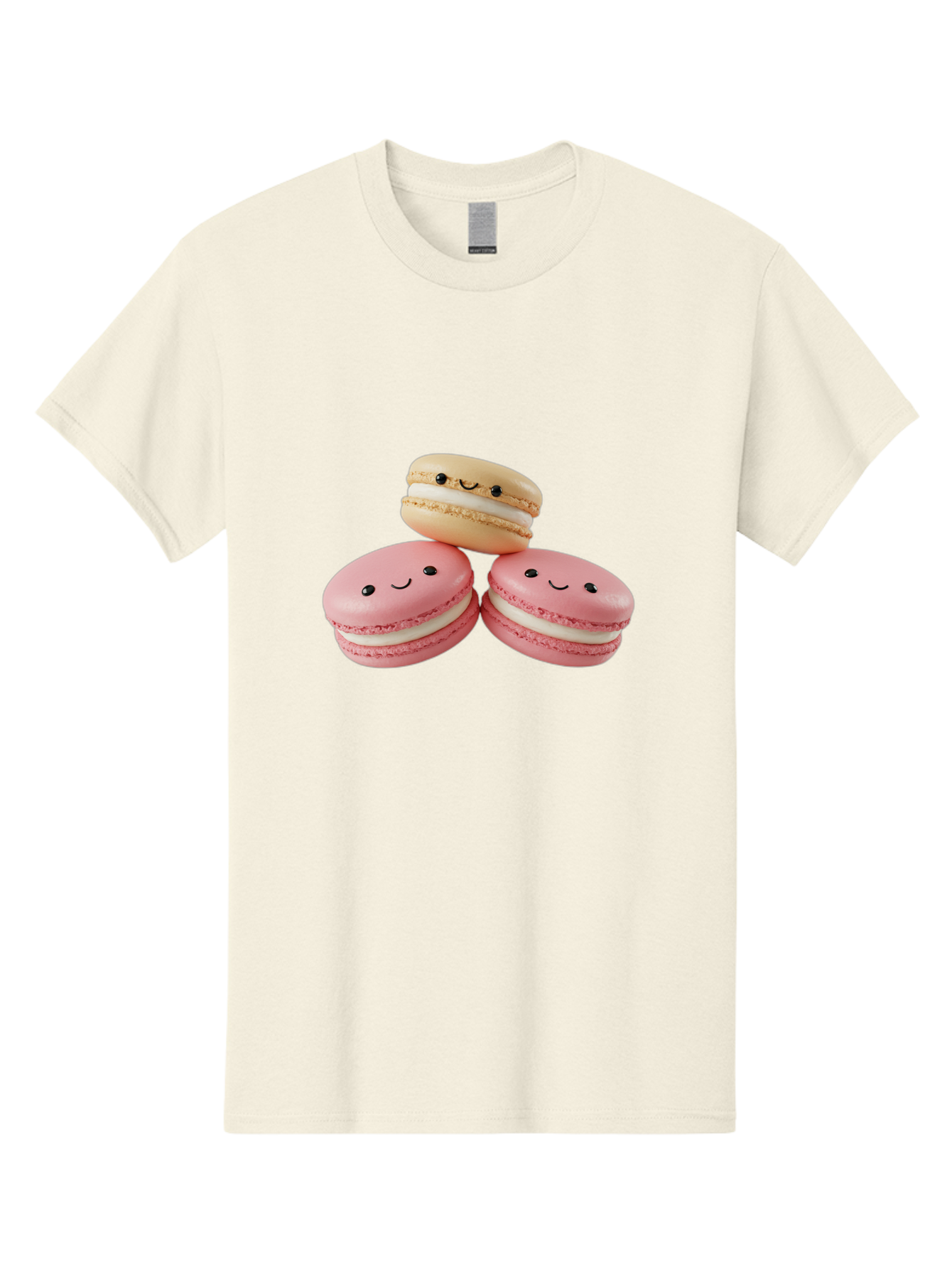 Smiling-Macarons-5 Men'S Graphic Tee, 100% Cotton, Comfortable Casual Summer Wear, Machine Washable, Pink Macarons, Smiling Face, Cute Desserts, French Pastries, White Filling, Beige Macaron, Adorable Treats, Sweet Delights, Happy Faces, Bab422