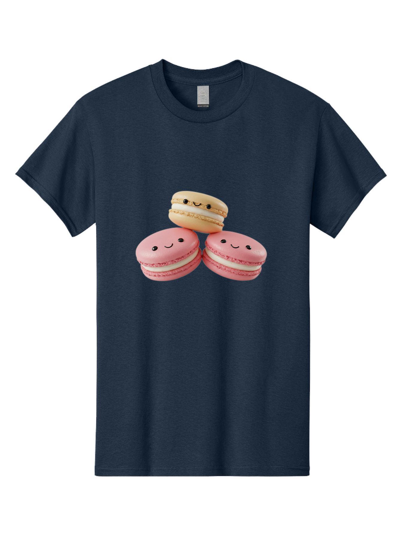 Smiling-Macarons-5 Men'S Graphic Tee, 100% Cotton, Comfortable Casual Summer Wear, Machine Washable, Pink Macarons, Smiling Face, Cute Desserts, French Pastries, White Filling, Beige Macaron, Adorable Treats, Sweet Delights, Happy Faces, Bab422