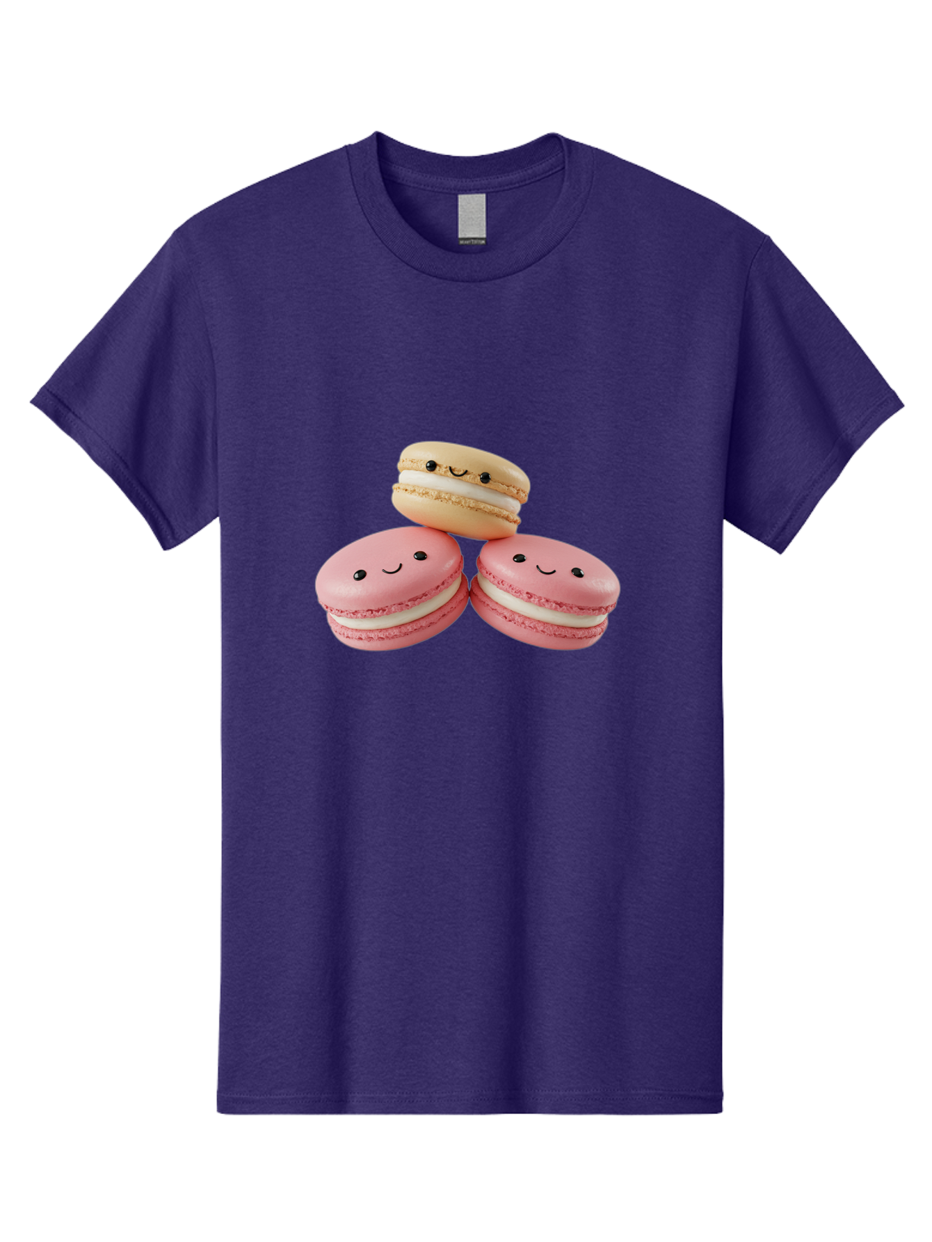 Smiling-Macarons-5 Men'S Graphic Tee, 100% Cotton, Comfortable Casual Summer Wear, Machine Washable, Pink Macarons, Smiling Face, Cute Desserts, French Pastries, White Filling, Beige Macaron, Adorable Treats, Sweet Delights, Happy Faces, Bab422