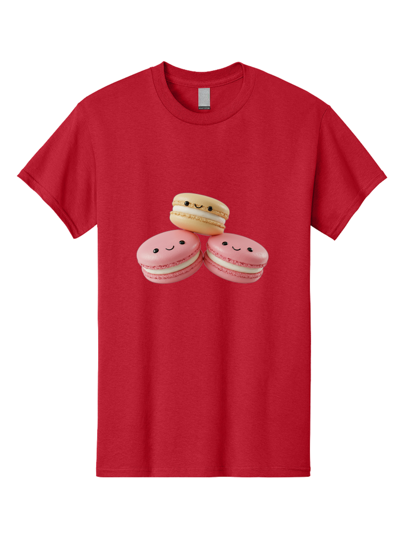 Smiling-Macarons-5 Men'S Graphic Tee, 100% Cotton, Comfortable Casual Summer Wear, Machine Washable, Pink Macarons, Smiling Face, Cute Desserts, French Pastries, White Filling, Beige Macaron, Adorable Treats, Sweet Delights, Happy Faces, Bab422