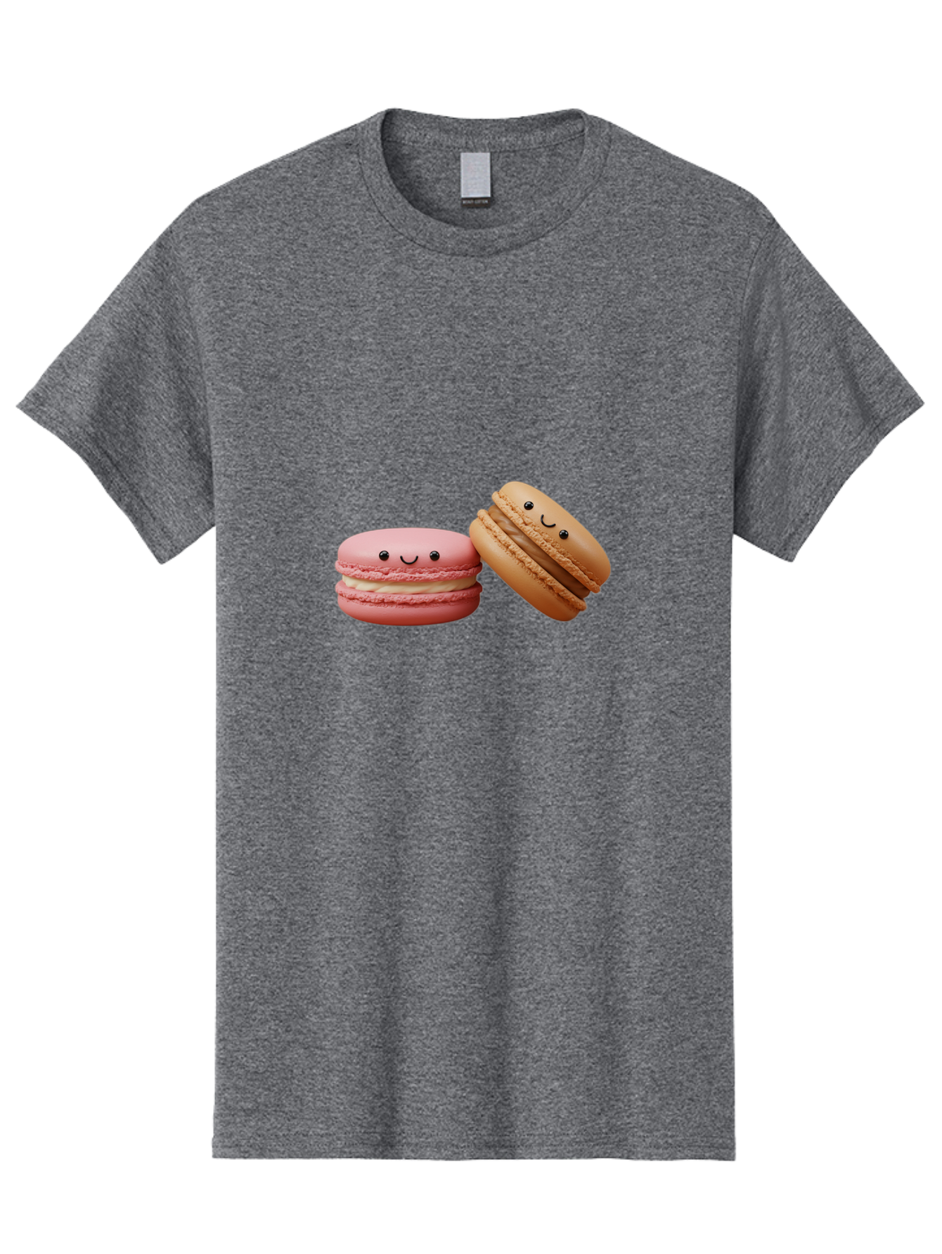 Smiling-Macarons-6 Men'S Graphic Tee, 100% Cotton, Comfortable Casual Summer Wear, Machine Washable, Pink Macaron, Beige Macaron, French Dessert, Sweet Treats, Smiling Faces, Cute Pastries, Delicious Macarons, Bakery Delights Bab423