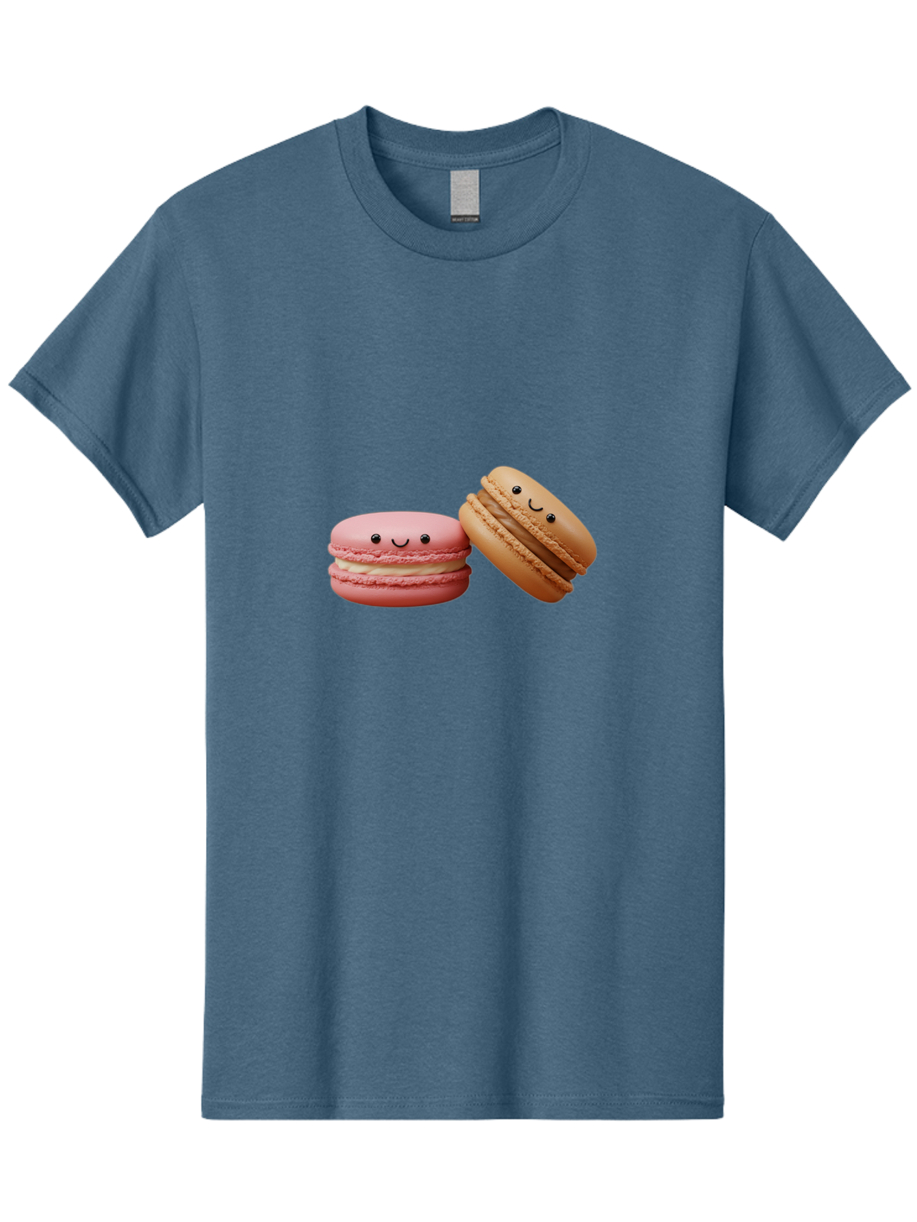 Smiling-Macarons-6 Men'S Graphic Tee, 100% Cotton, Comfortable Casual Summer Wear, Machine Washable, Pink Macaron, Beige Macaron, French Dessert, Sweet Treats, Smiling Faces, Cute Pastries, Delicious Macarons, Bakery Delights Bab423