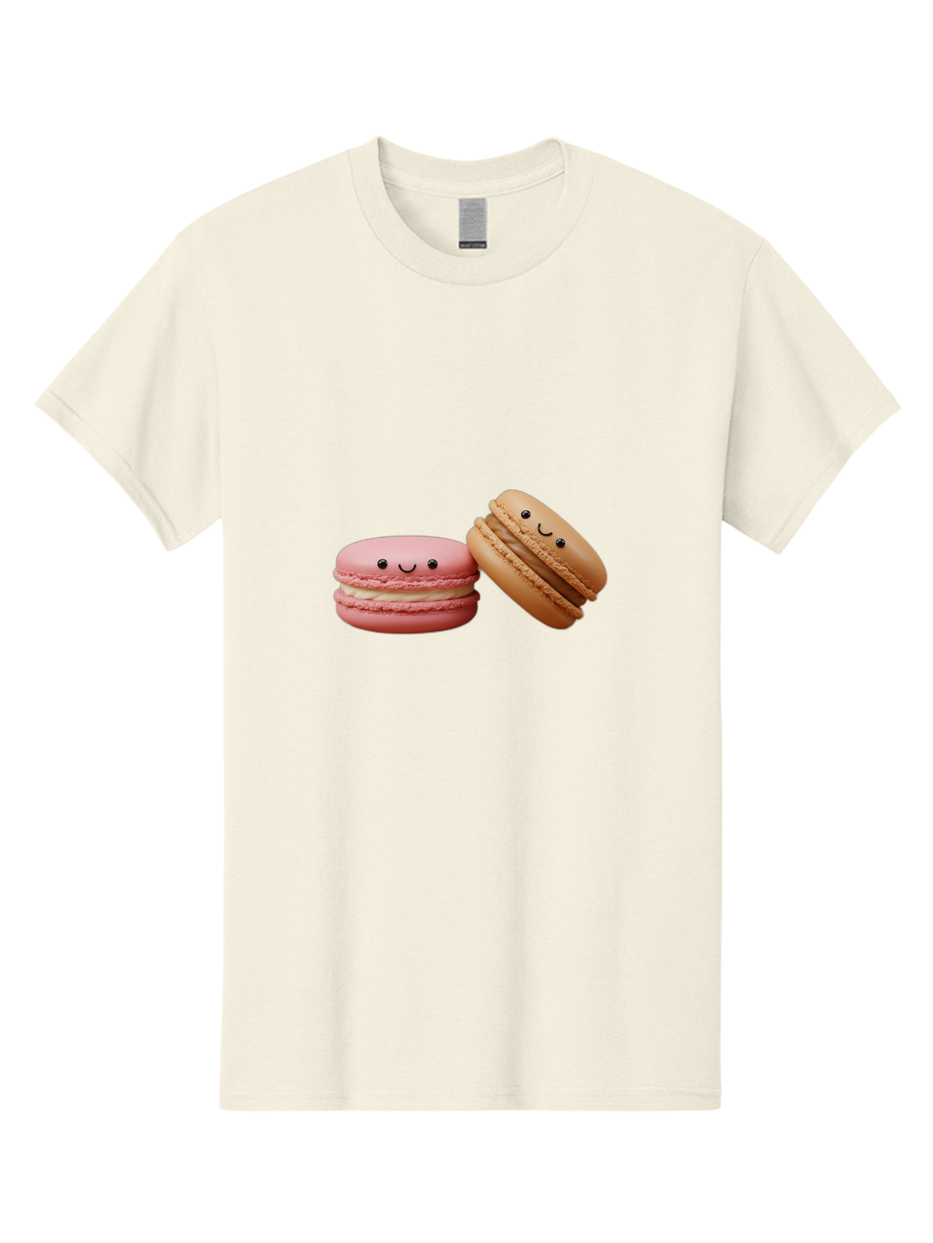 Smiling-Macarons-6 Men'S Graphic Tee, 100% Cotton, Comfortable Casual Summer Wear, Machine Washable, Pink Macaron, Beige Macaron, French Dessert, Sweet Treats, Smiling Faces, Cute Pastries, Delicious Macarons, Bakery Delights Bab423
