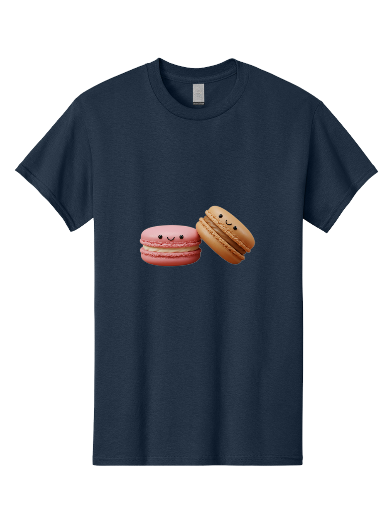 Smiling-Macarons-6 Men'S Graphic Tee, 100% Cotton, Comfortable Casual Summer Wear, Machine Washable, Pink Macaron, Beige Macaron, French Dessert, Sweet Treats, Smiling Faces, Cute Pastries, Delicious Macarons, Bakery Delights Bab423
