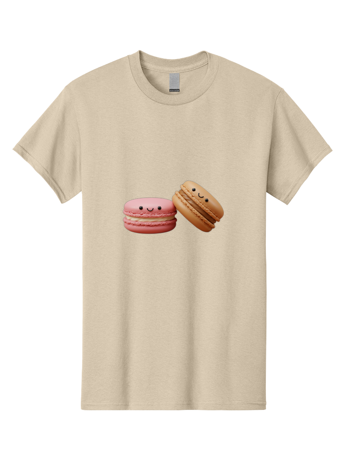 Smiling-Macarons-6 Men'S Graphic Tee, 100% Cotton, Comfortable Casual Summer Wear, Machine Washable, Pink Macaron, Beige Macaron, French Dessert, Sweet Treats, Smiling Faces, Cute Pastries, Delicious Macarons, Bakery Delights Bab423