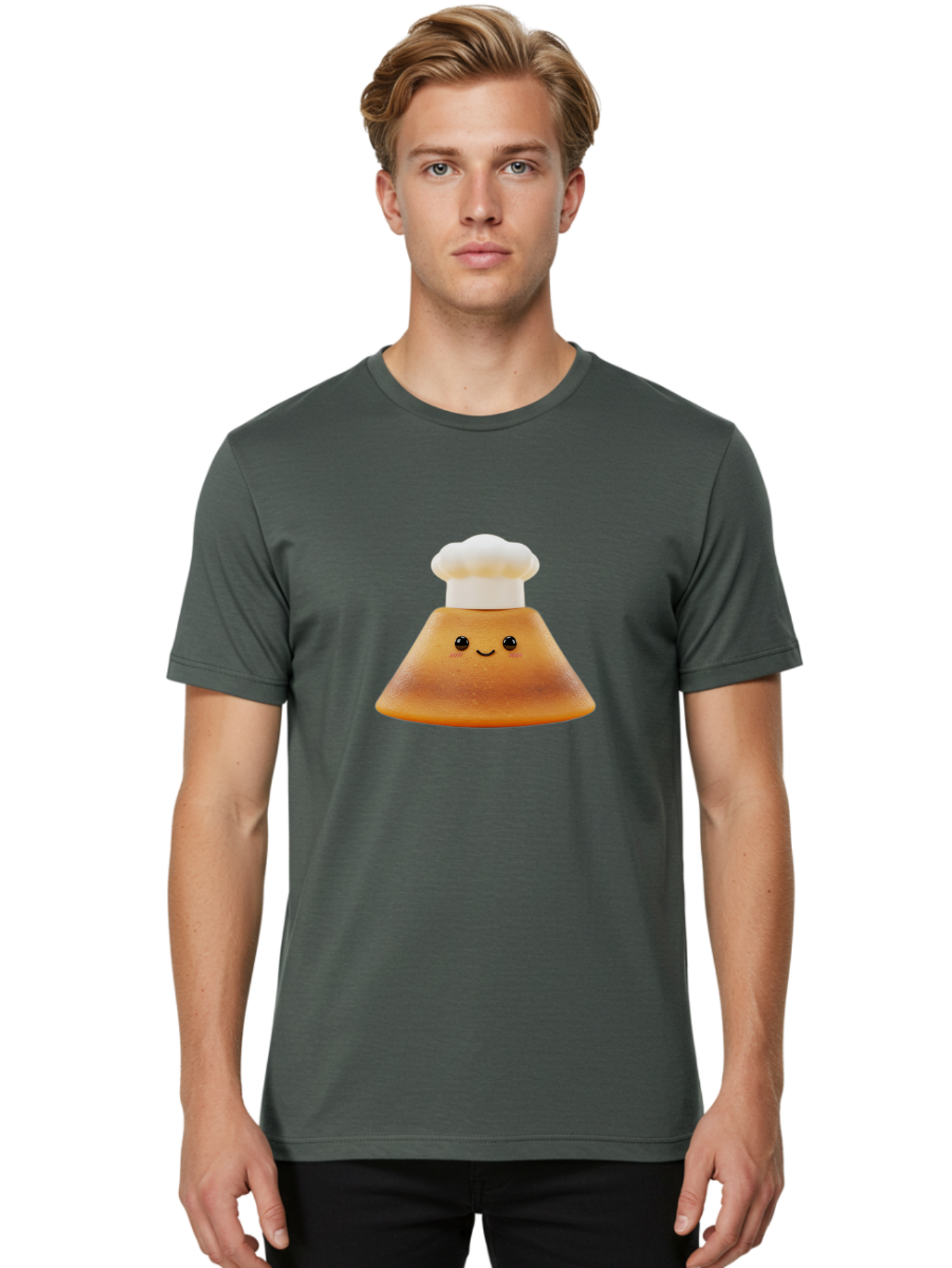 Smiling-Pancake Men'S Graphic Tee, 100% Cotton, Comfortable Casual Summer Wear, Machine Washable, Smiling Pancake, Chef Hat, Cartoon Style, Cute Breakfast Food, Fluffy Pancake, Adorable Character, Funny Face, Kawaii Culture, Breakfast Theme, Bab425