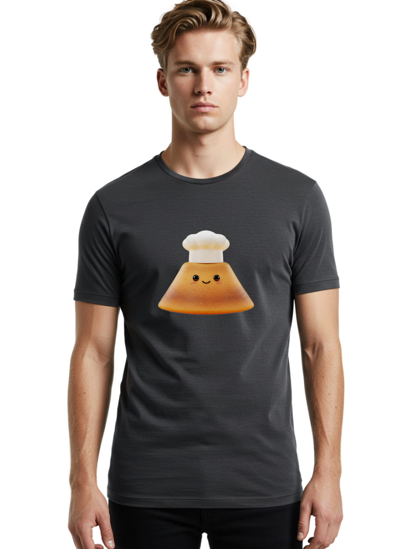 Smiling-Pancake Men'S Graphic Tee, 100% Cotton, Comfortable Casual Summer Wear, Machine Washable, Smiling Pancake, Chef Hat, Cartoon Style, Cute Breakfast Food, Fluffy Pancake, Adorable Character, Funny Face, Kawaii Culture, Breakfast Theme, Bab425