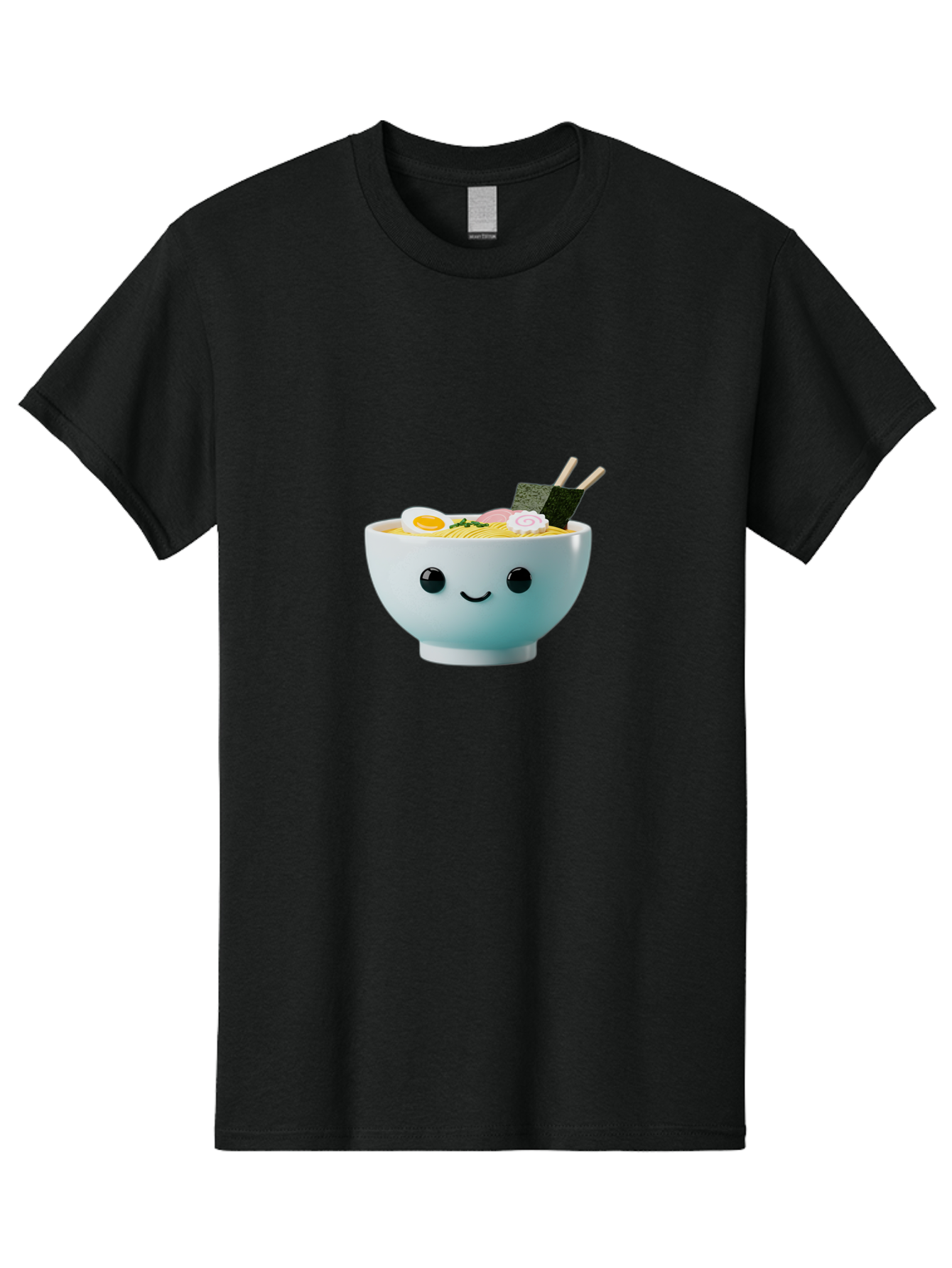 Smiling-Ramen-Bowl Men'S Graphic Tee, 100% Cotton, Comfortable Casual Summer Wear, Machine Washable, Steaming Bowl Of Ramen, Japanese Cuisine, Kawaii Food, Cartoon Character, Noodle Soup, Boiled Egg, Seaweed, Chopsticks, Smiling Face, Bab426