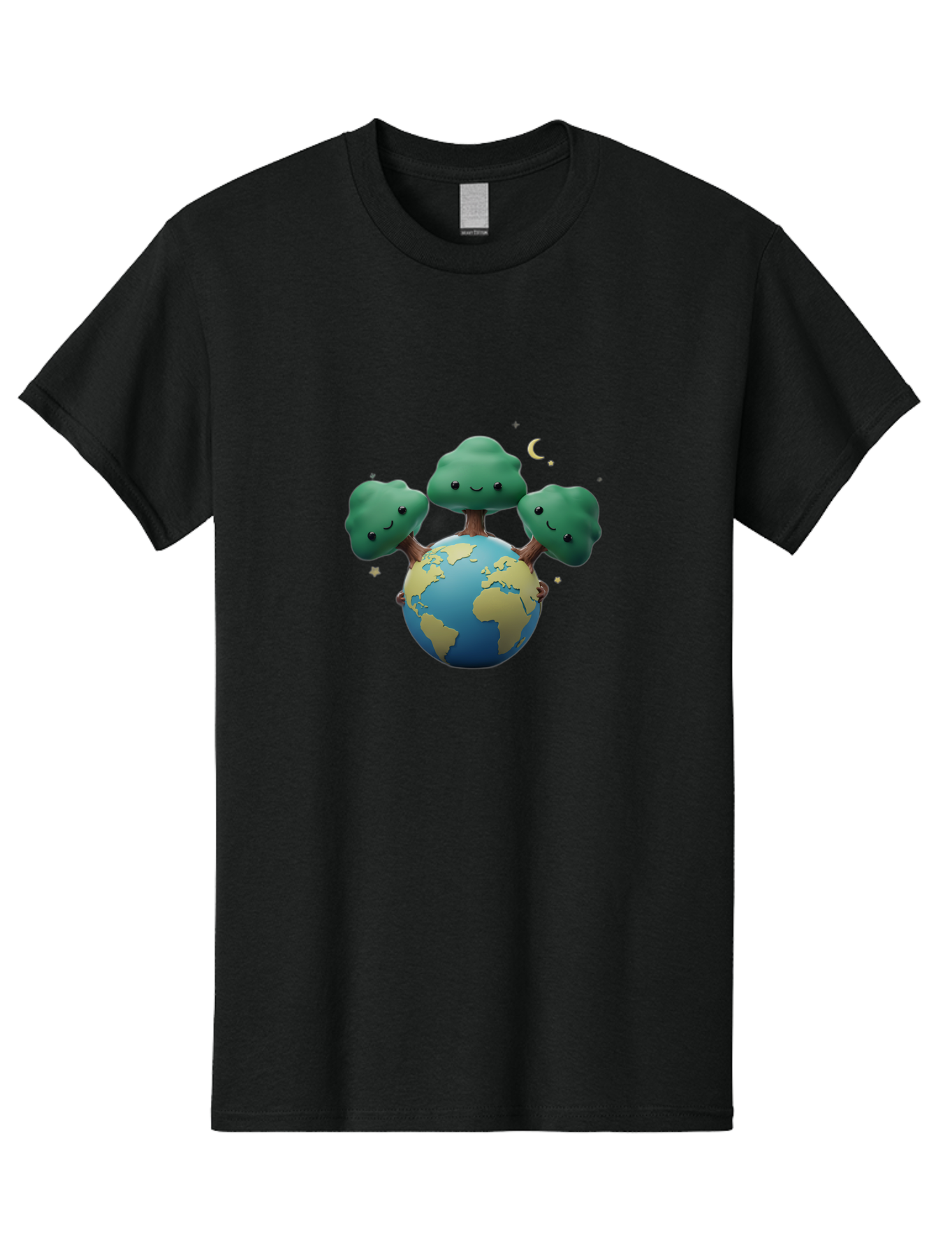 Smiling-Trees-Hugging-Earth Men'S Graphic Tee, 100% Cotton, Comfortable Casual Summer Wear, Machine Washable, Earth With Smiling Trees, Eco-Friendly, Environmental Awareness, Conservation, Sustainable Living, Cartoon Globe, Happy Planet, Bab427