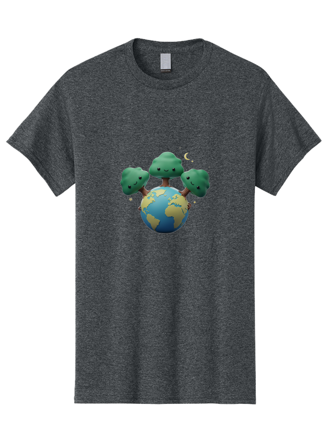 Smiling-Trees-Hugging-Earth Men'S Graphic Tee, 100% Cotton, Comfortable Casual Summer Wear, Machine Washable, Earth With Smiling Trees, Eco-Friendly, Environmental Awareness, Conservation, Sustainable Living, Cartoon Globe, Happy Planet, Bab427