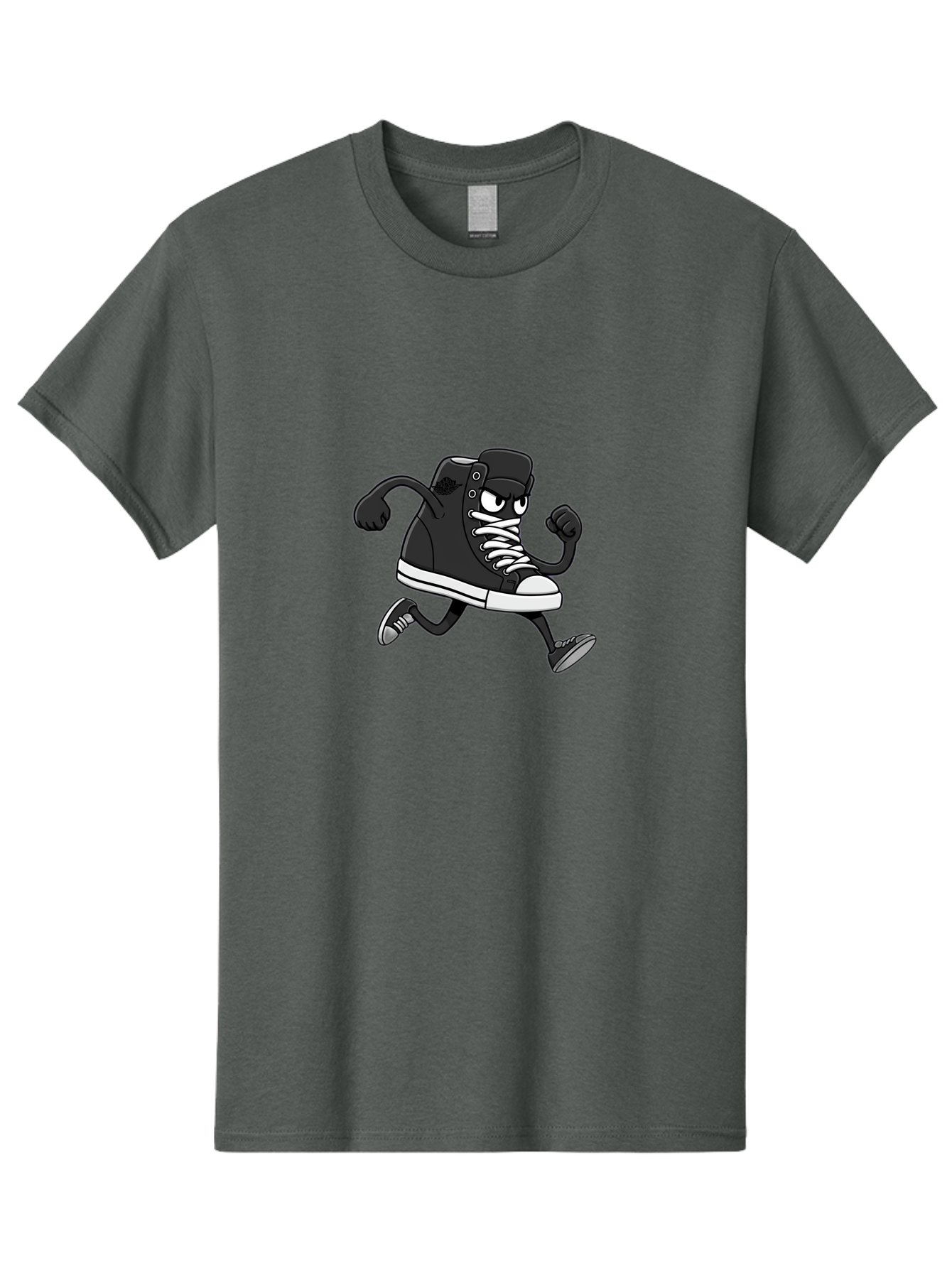 Sneaker-Character Men'S Graphic Tee, 100% Cotton, Comfortable Casual Summer Wear, Machine Washable, Cartoon Sneaker, Running Shoe, Black Converse, White Laces, Funny Character, Animated Footwear, Playful Design, Comic Illustration Bab429