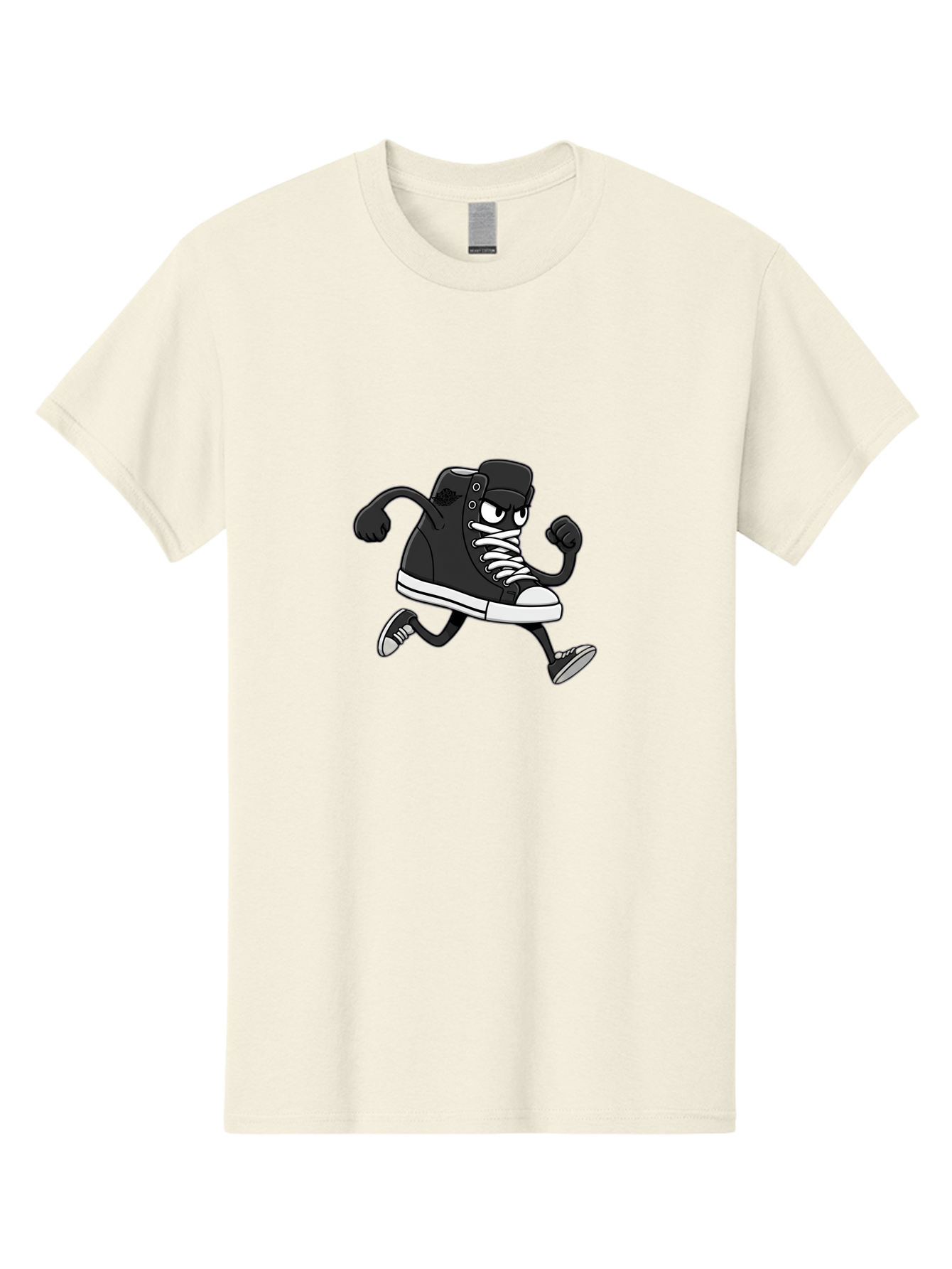 Sneaker-Character Men'S Graphic Tee, 100% Cotton, Comfortable Casual Summer Wear, Machine Washable, Cartoon Sneaker, Running Shoe, Black Converse, White Laces, Funny Character, Animated Footwear, Playful Design, Comic Illustration Bab429