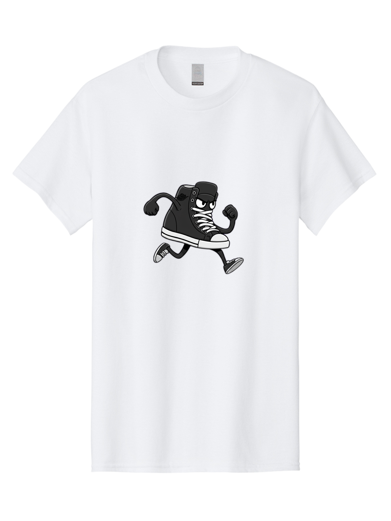 Sneaker-Character Men'S Graphic Tee, 100% Cotton, Comfortable Casual Summer Wear, Machine Washable, Cartoon Sneaker, Running Shoe, Black Converse, White Laces, Funny Character, Animated Footwear, Playful Design, Comic Illustration Bab429