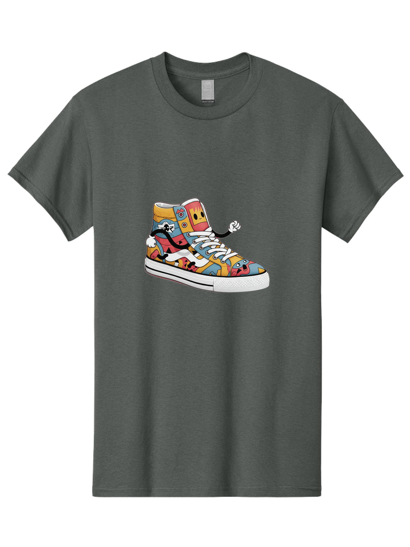 Sneaker Men'S Graphic Tee, 100% Cotton, Comfortable Casual Summer Wear, Machine Washable, Sneaker With Emojis, Cartoon Shoe, Colorful Footwear, Playful Design, Funky Style, Emoji Fashion, Streetwear, Animated Sneaker, Vibrant Colors Bab430