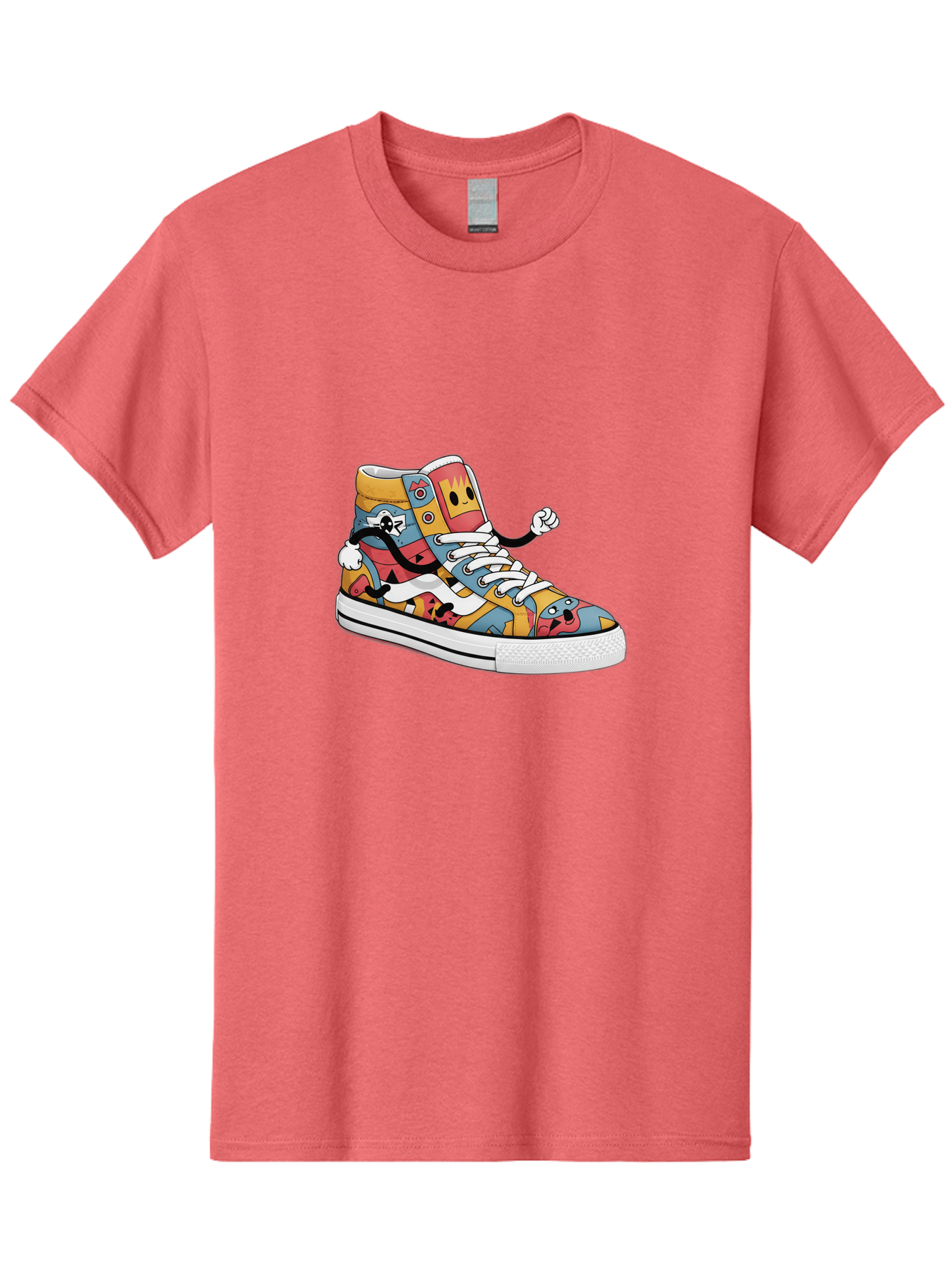 Sneaker Men'S Graphic Tee, 100% Cotton, Comfortable Casual Summer Wear, Machine Washable, Sneaker With Emojis, Cartoon Shoe, Colorful Footwear, Playful Design, Funky Style, Emoji Fashion, Streetwear, Animated Sneaker, Vibrant Colors Bab430