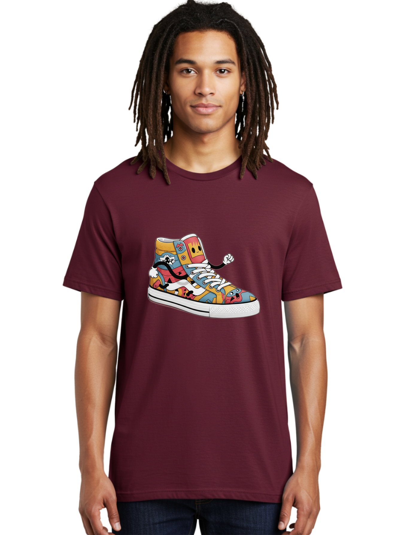 Sneaker Men'S Graphic Tee, 100% Cotton, Comfortable Casual Summer Wear, Machine Washable, Sneaker With Emojis, Cartoon Shoe, Colorful Footwear, Playful Design, Funky Style, Emoji Fashion, Streetwear, Animated Sneaker, Vibrant Colors Bab430