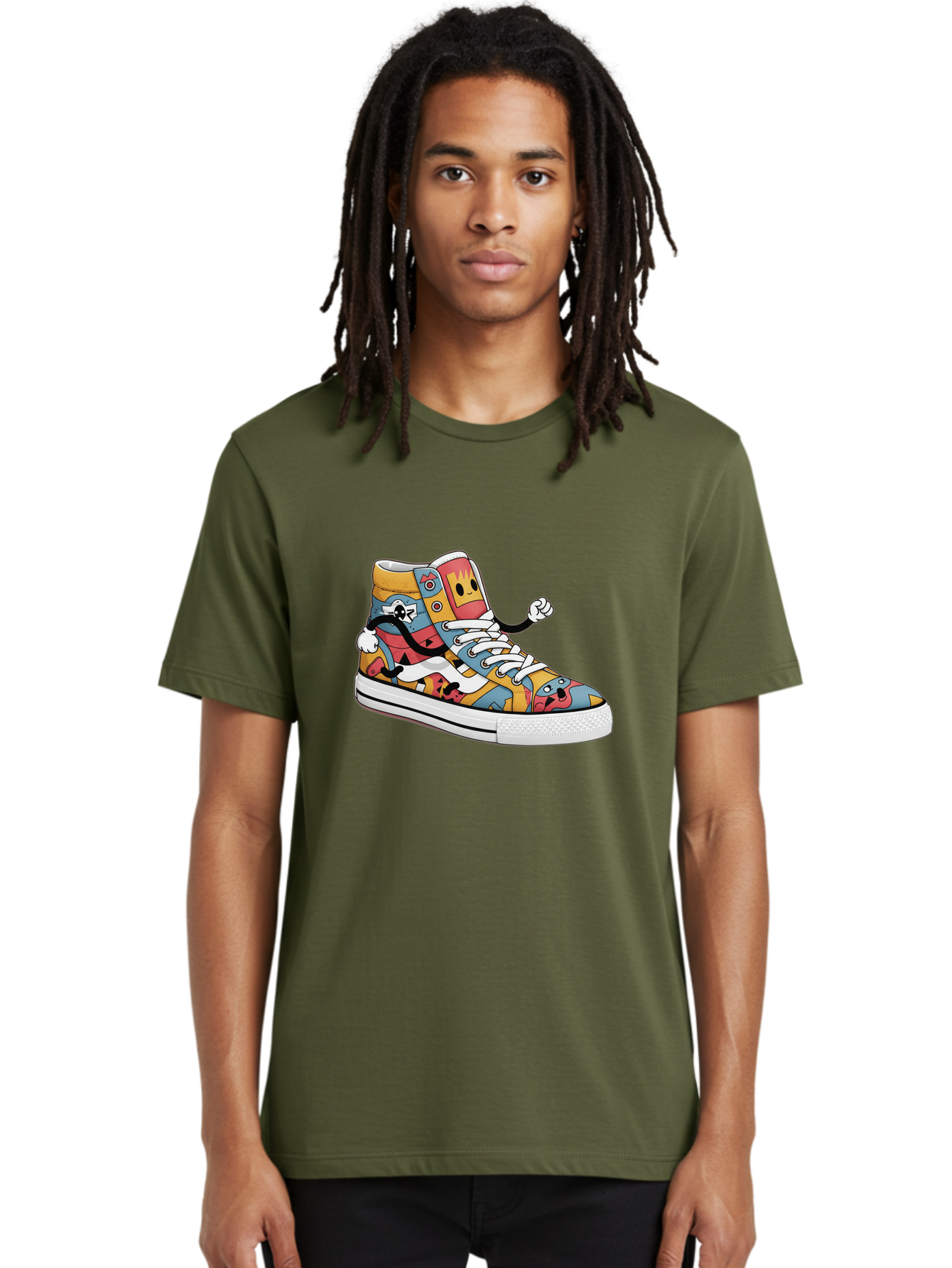 Sneaker Men'S Graphic Tee, 100% Cotton, Comfortable Casual Summer Wear, Machine Washable, Sneaker With Emojis, Cartoon Shoe, Colorful Footwear, Playful Design, Funky Style, Emoji Fashion, Streetwear, Animated Sneaker, Vibrant Colors Bab430