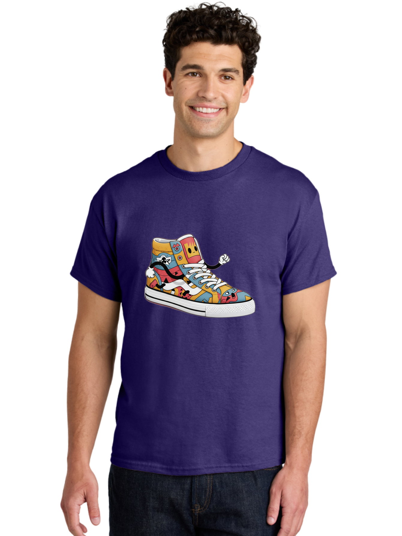 Sneaker Men'S Graphic Tee, 100% Cotton, Comfortable Casual Summer Wear, Machine Washable, Sneaker With Emojis, Cartoon Shoe, Colorful Footwear, Playful Design, Funky Style, Emoji Fashion, Streetwear, Animated Sneaker, Vibrant Colors Bab430