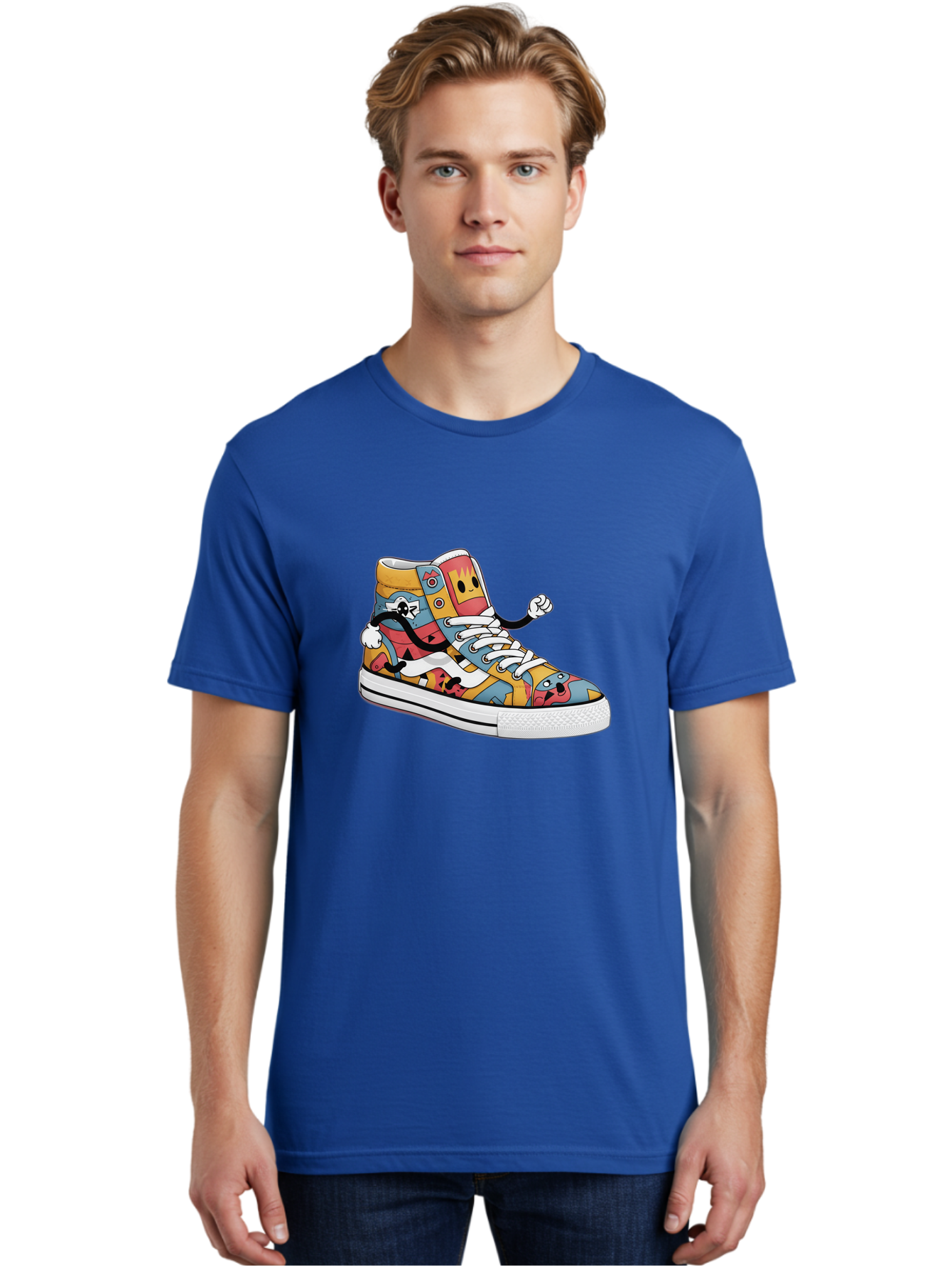 Sneaker Men'S Graphic Tee, 100% Cotton, Comfortable Casual Summer Wear, Machine Washable, Sneaker With Emojis, Cartoon Shoe, Colorful Footwear, Playful Design, Funky Style, Emoji Fashion, Streetwear, Animated Sneaker, Vibrant Colors Bab430