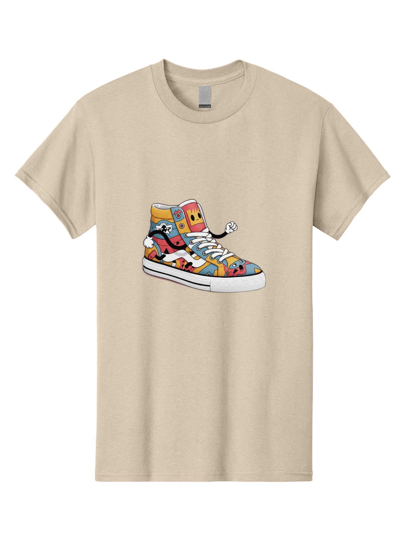 Sneaker Men'S Graphic Tee, 100% Cotton, Comfortable Casual Summer Wear, Machine Washable, Sneaker With Emojis, Cartoon Shoe, Colorful Footwear, Playful Design, Funky Style, Emoji Fashion, Streetwear, Animated Sneaker, Vibrant Colors Bab430