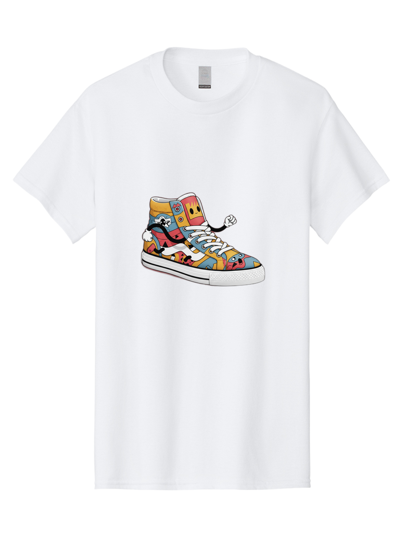 Sneaker Men'S Graphic Tee, 100% Cotton, Comfortable Casual Summer Wear, Machine Washable, Sneaker With Emojis, Cartoon Shoe, Colorful Footwear, Playful Design, Funky Style, Emoji Fashion, Streetwear, Animated Sneaker, Vibrant Colors Bab430